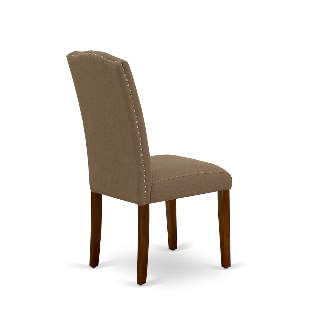 East West Furniture ENP3T18 Encinal Parson Dining Chairs - Nailhead Trim Dark Coffee Linen Fabric Upholstered Chairs