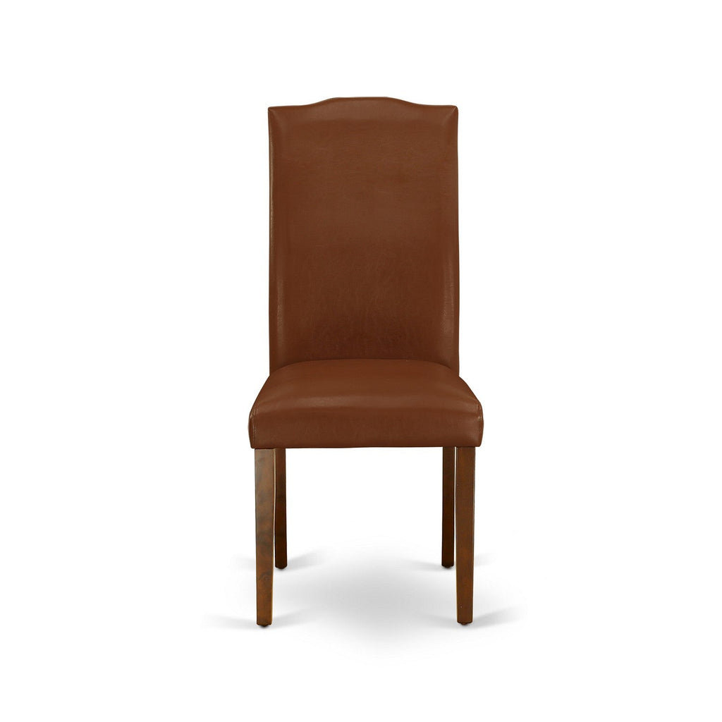 East West Furniture ENP3T66 Encinal Parsons Dining Chairs - Nailhead Trim Brown Faux Faux Leather Upholstered Chairs