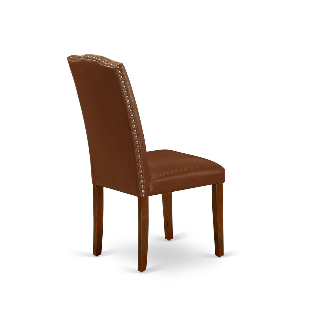 East West Furniture ENP3T66 Encinal Parsons Dining Chairs - Nailhead Trim Brown Faux Faux Leather Upholstered Chairs