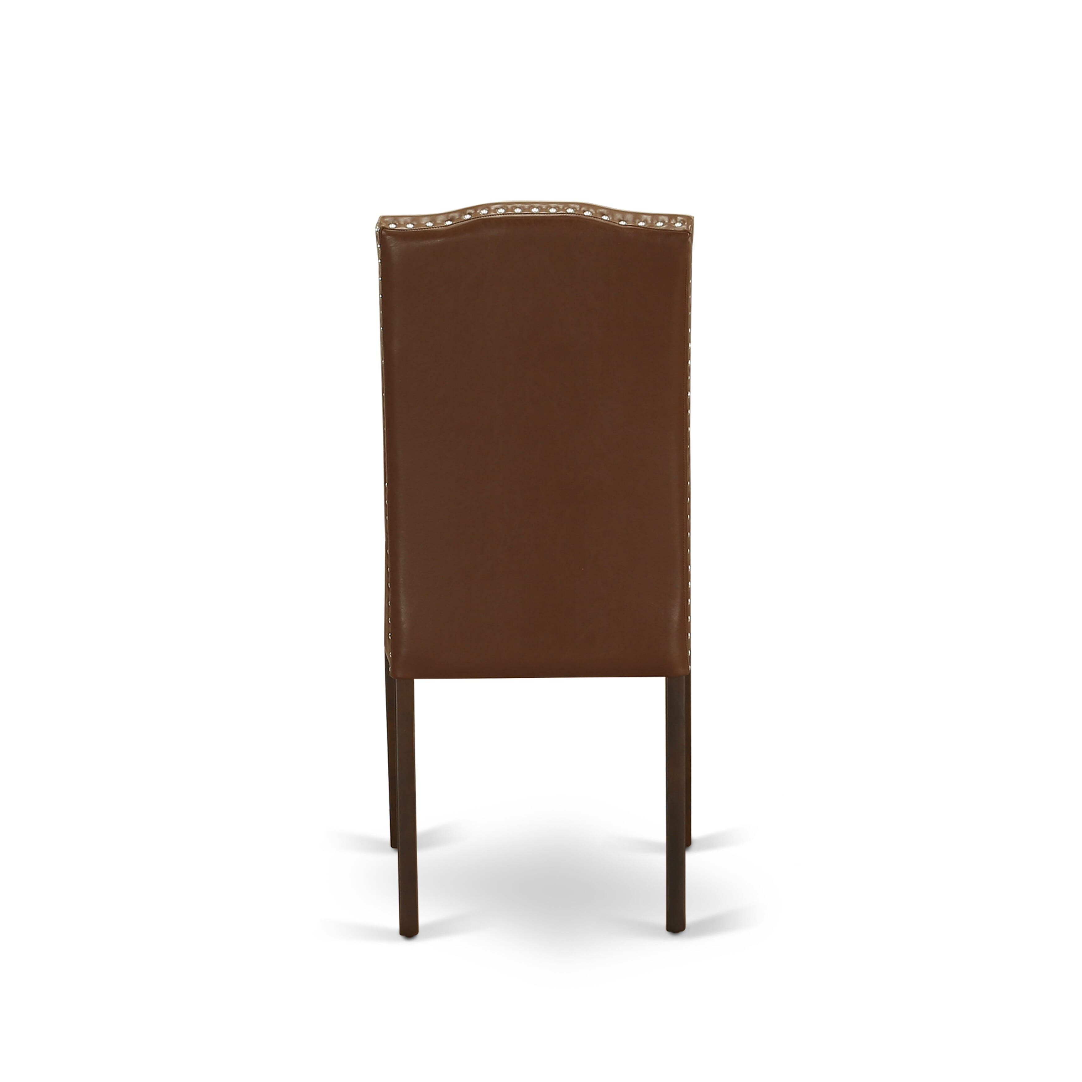 El juego de mesa de comedor de 5 piezas East West Furniture NDEN5-MAH-66 incluye una mesa de comedor rectangular con alas abatibles y 4 sillas tapizadas en piel sintética marrón.