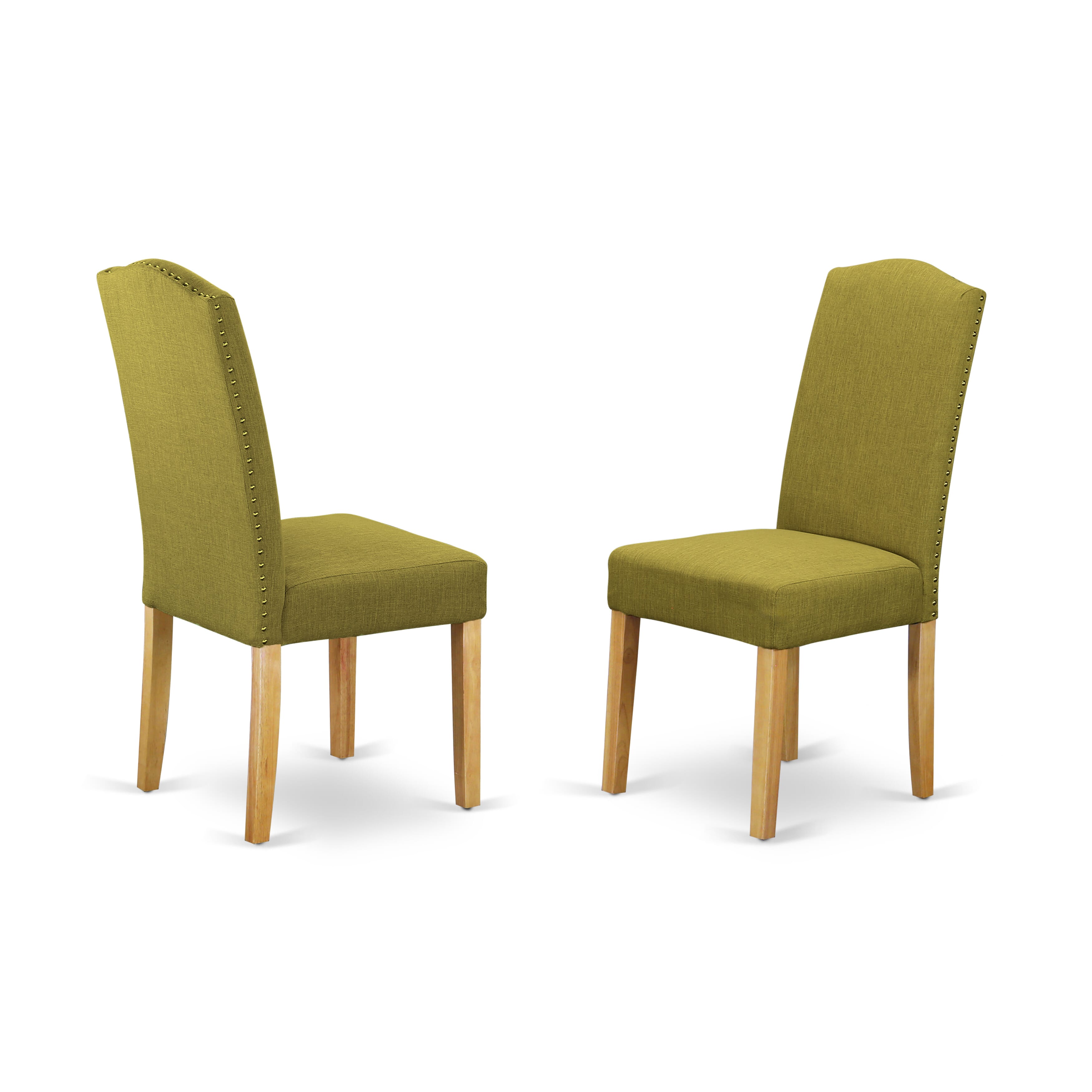 East West Furniture NDEN3-OAK-08 Modern Dining Table Set 3 Pcs - 2 Parson Dining Chairs and a Wooden Table - Oak Finish Wood - Light Pickle Color Linen Fabric