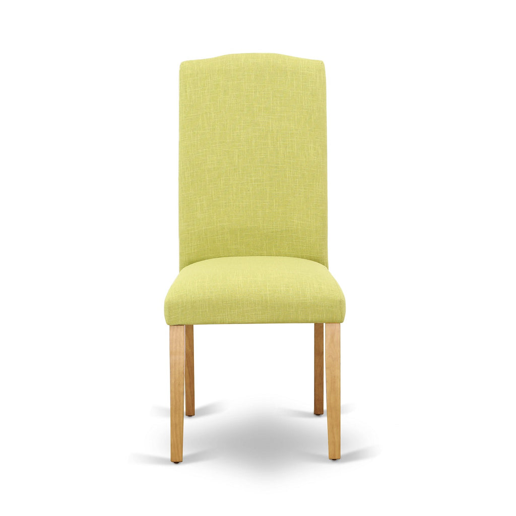East West Furniture DLEN3-OAK-07 3 Piece Kitchen Table Set Contains a Round Dining Room Table with Dropleaf and 2 Limelight Linen Fabric Parson Dining Chairs