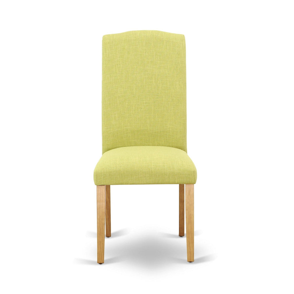Juego de comedor de 3 piezas East West Furniture ESEN3-OAK-07 para espacios pequeños. Contiene una mesa de comedor redonda con pedestal y 2 sillas tapizadas en tela de lino Limelight.