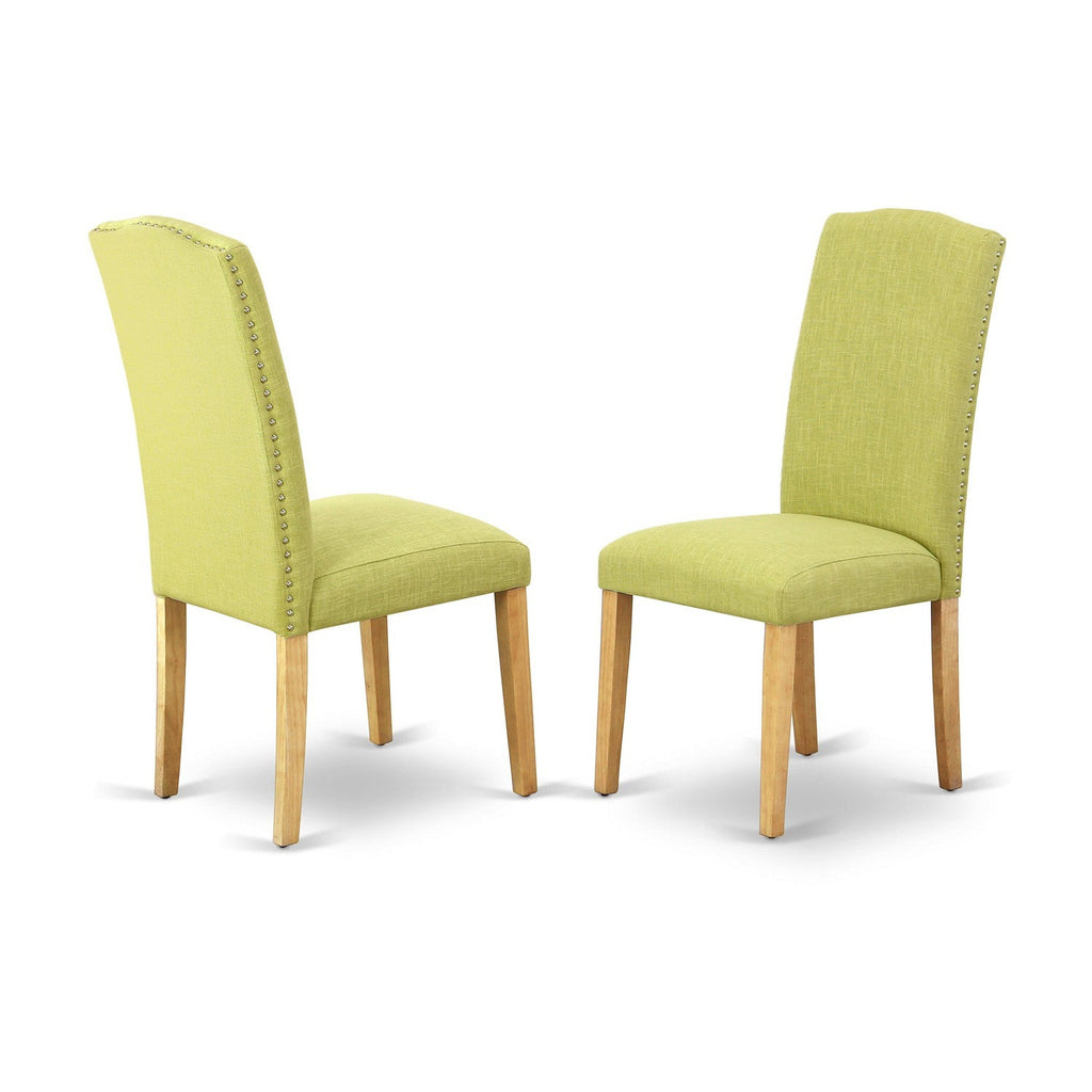 Juego de comedor de 5 piezas East West Furniture VAEN5-OAK-07. Incluye una mesa ovalada de madera con hojas de mariposa y 4 sillas Parsons de tela de lino Limelight.