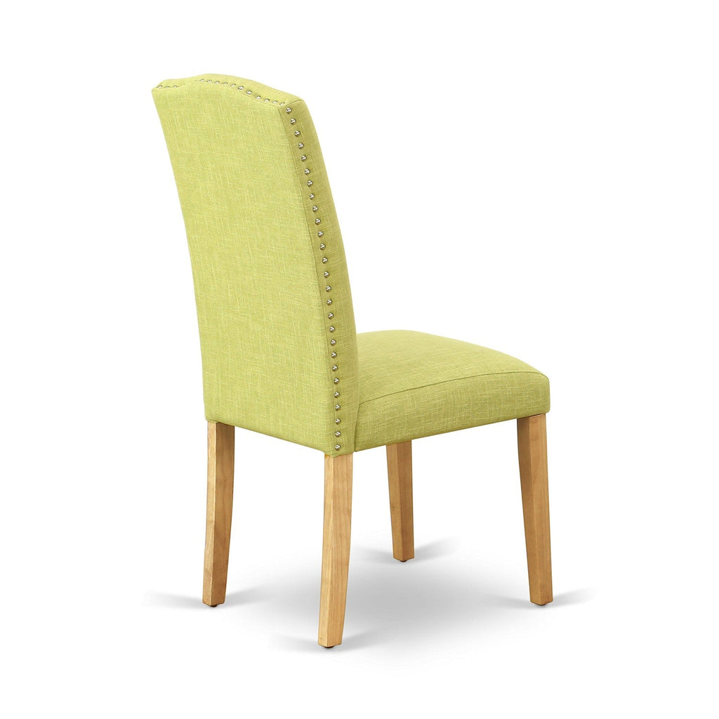 Juego de comedor de 5 piezas East West Furniture VAEN5-OAK-07. Incluye una mesa ovalada de madera con hojas de mariposa y 4 sillas Parsons de tela de lino Limelight.