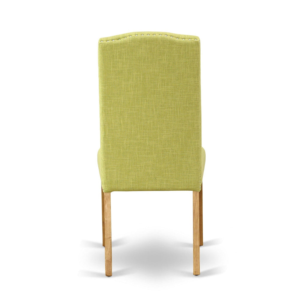 Juego de comedor de 5 piezas East West Furniture VAEN5-OAK-07. Incluye una mesa ovalada de madera con hojas de mariposa y 4 sillas Parsons de tela de lino Limelight.