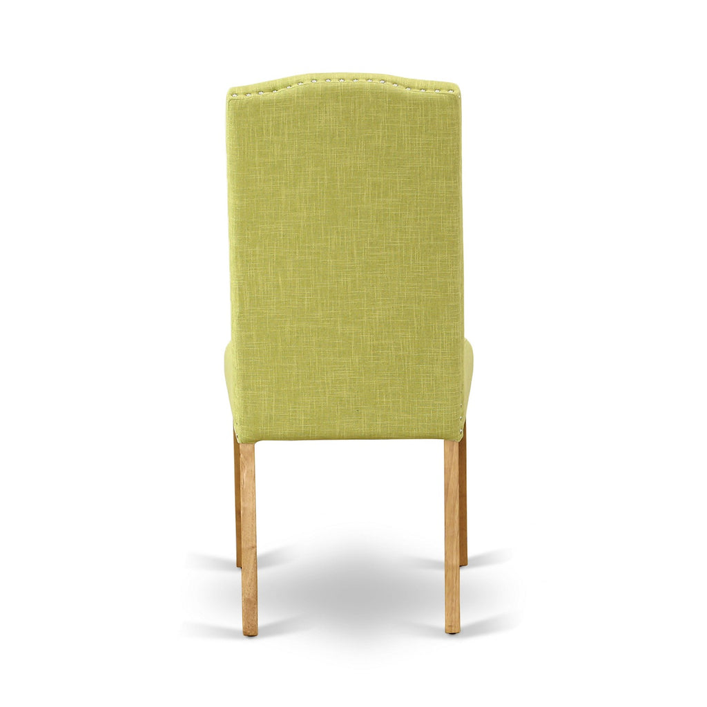 East West Furniture DLEN3-OAK-07 3 Piece Kitchen Table Set Contains a Round Dining Room Table with Dropleaf and 2 Limelight Linen Fabric Parson Dining Chairs