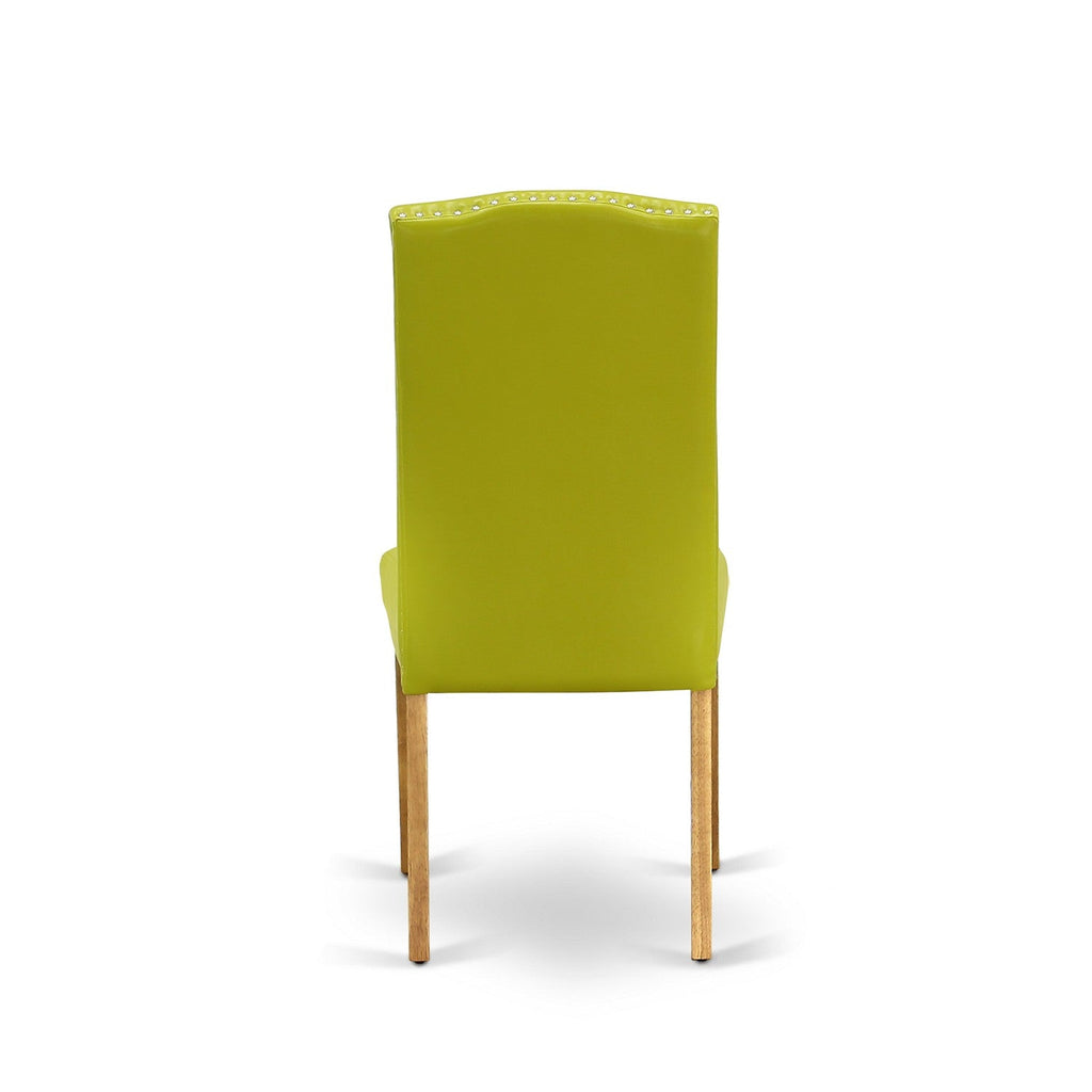 East West Furniture ENP4T51 Encinal Parsons Dining Chairs - Nailhead Trim Autumn Green Faux Leather Upholstered Chairs