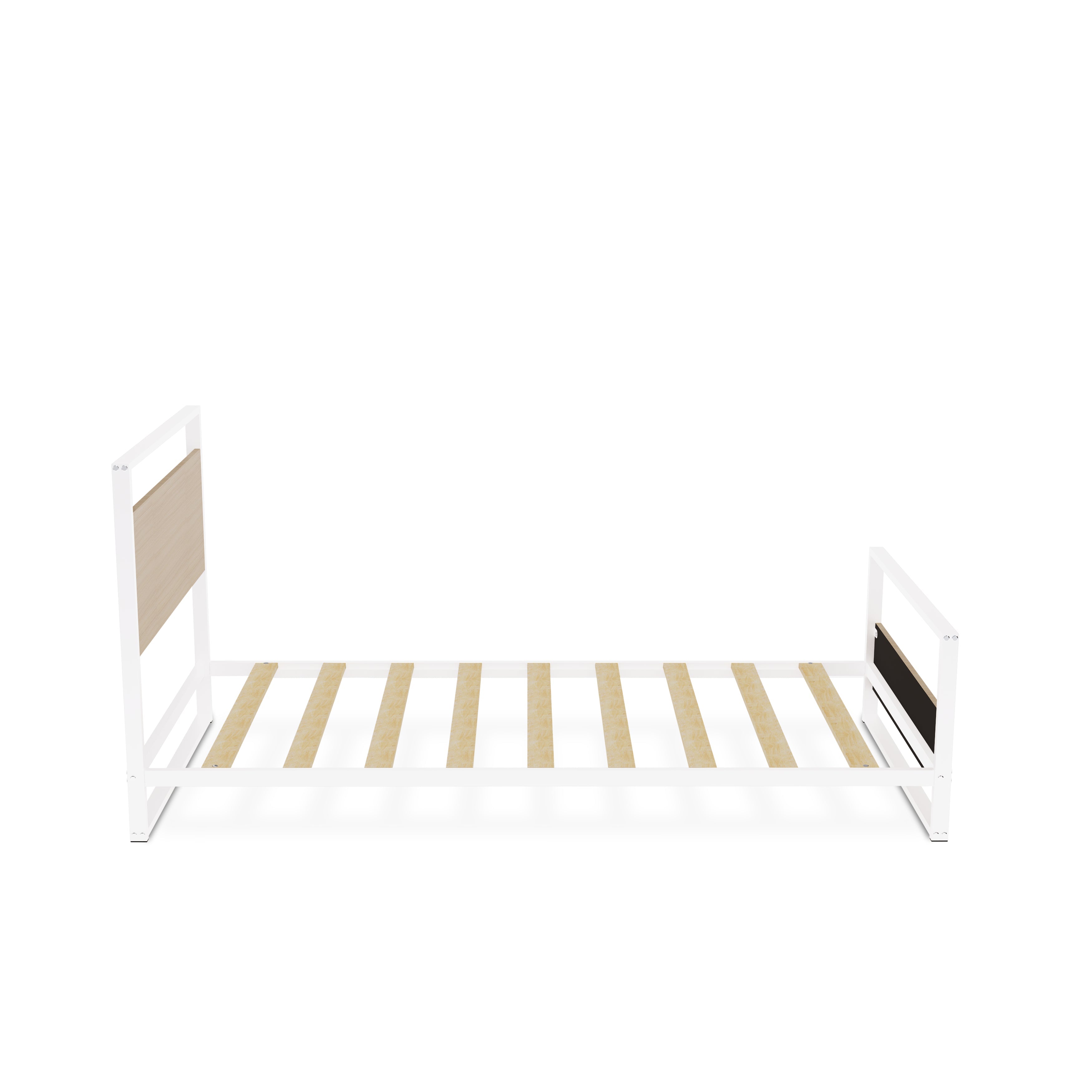 East West Furniture ERTBW02 Erie metal bed frame with 4 Metal Legs - Lavish Bed in Powder Coating Linen white Color and Linen white Wood laminate