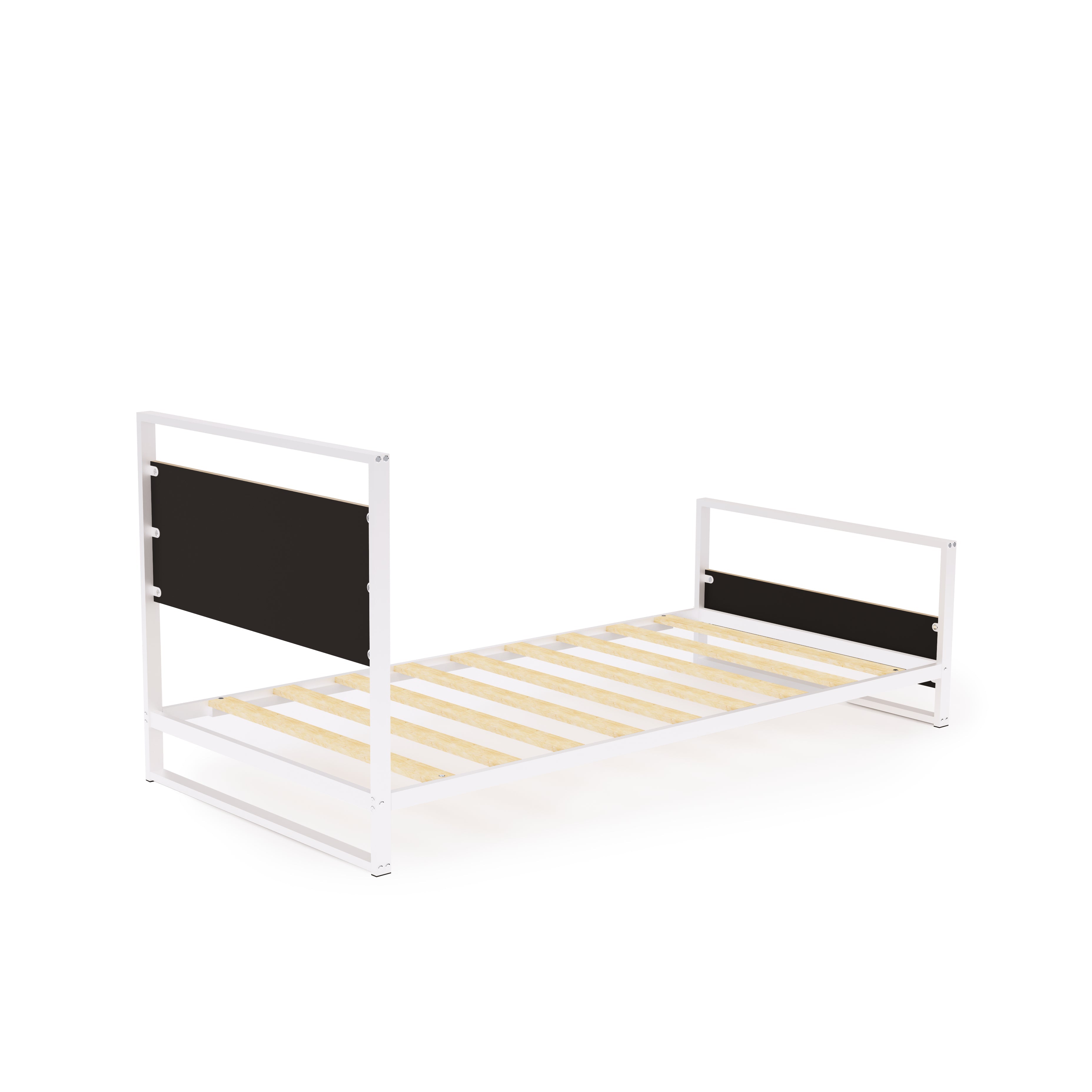 East West Furniture ERTBW02 Erie metal bed frame with 4 Metal Legs - Lavish Bed in Powder Coating Linen white Color and Linen white Wood laminate