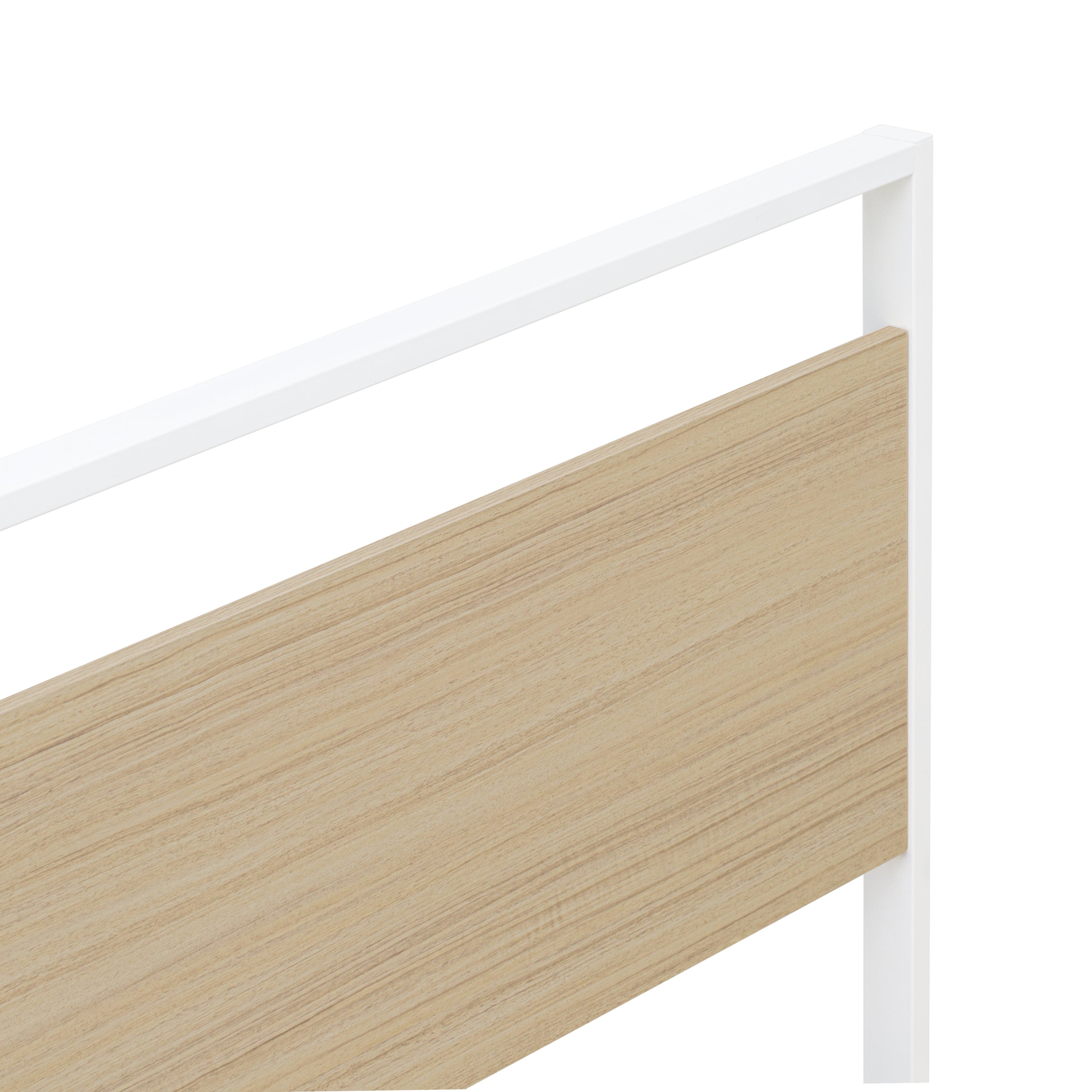 East West Furniture ERTBW02 Erie metal bed frame with 4 Metal Legs - Lavish Bed in Powder Coating Linen white Color and Linen white Wood laminate