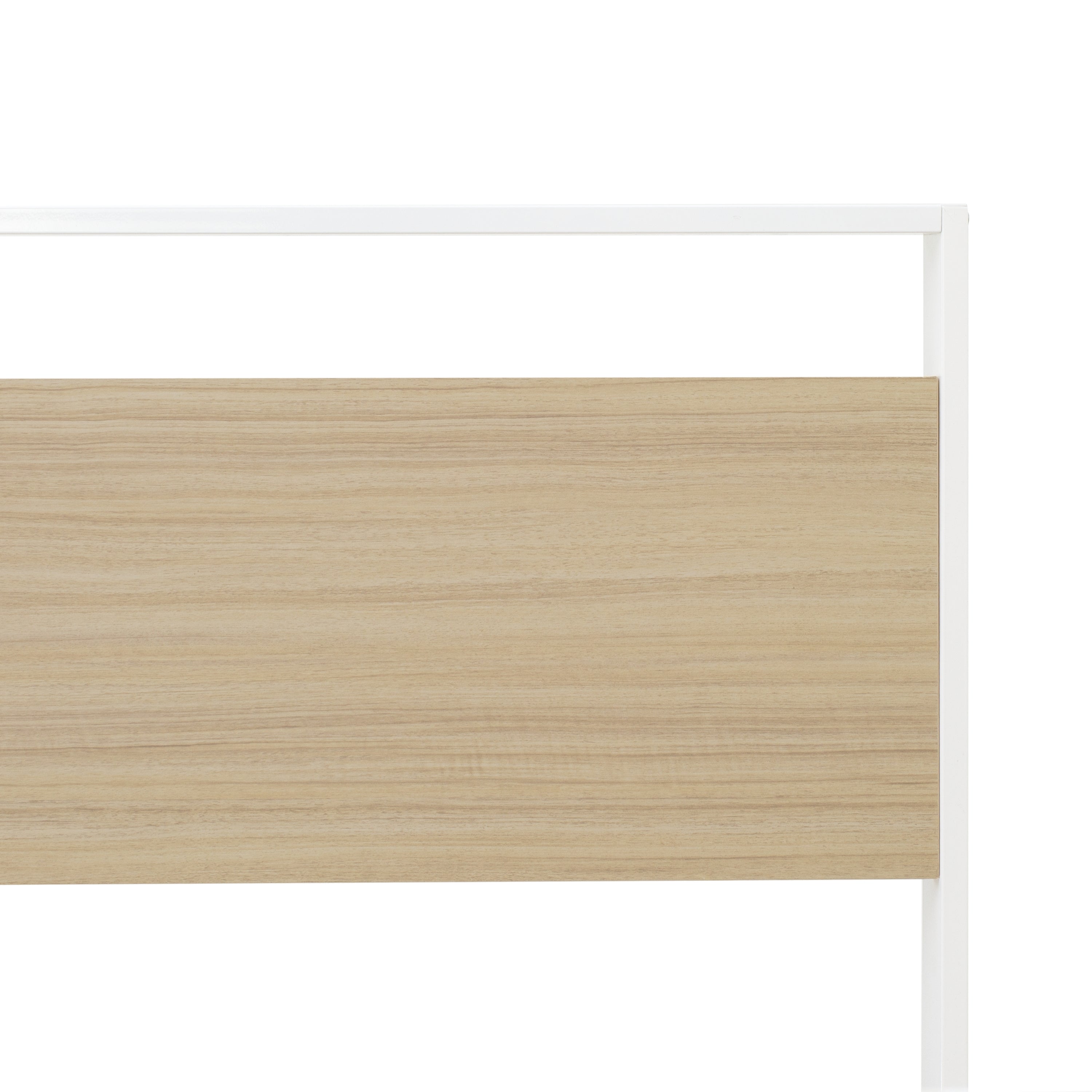 East West Furniture ERTBW02 Erie metal bed frame with 4 Metal Legs - Lavish Bed in Powder Coating Linen white Color and Linen white Wood laminate
