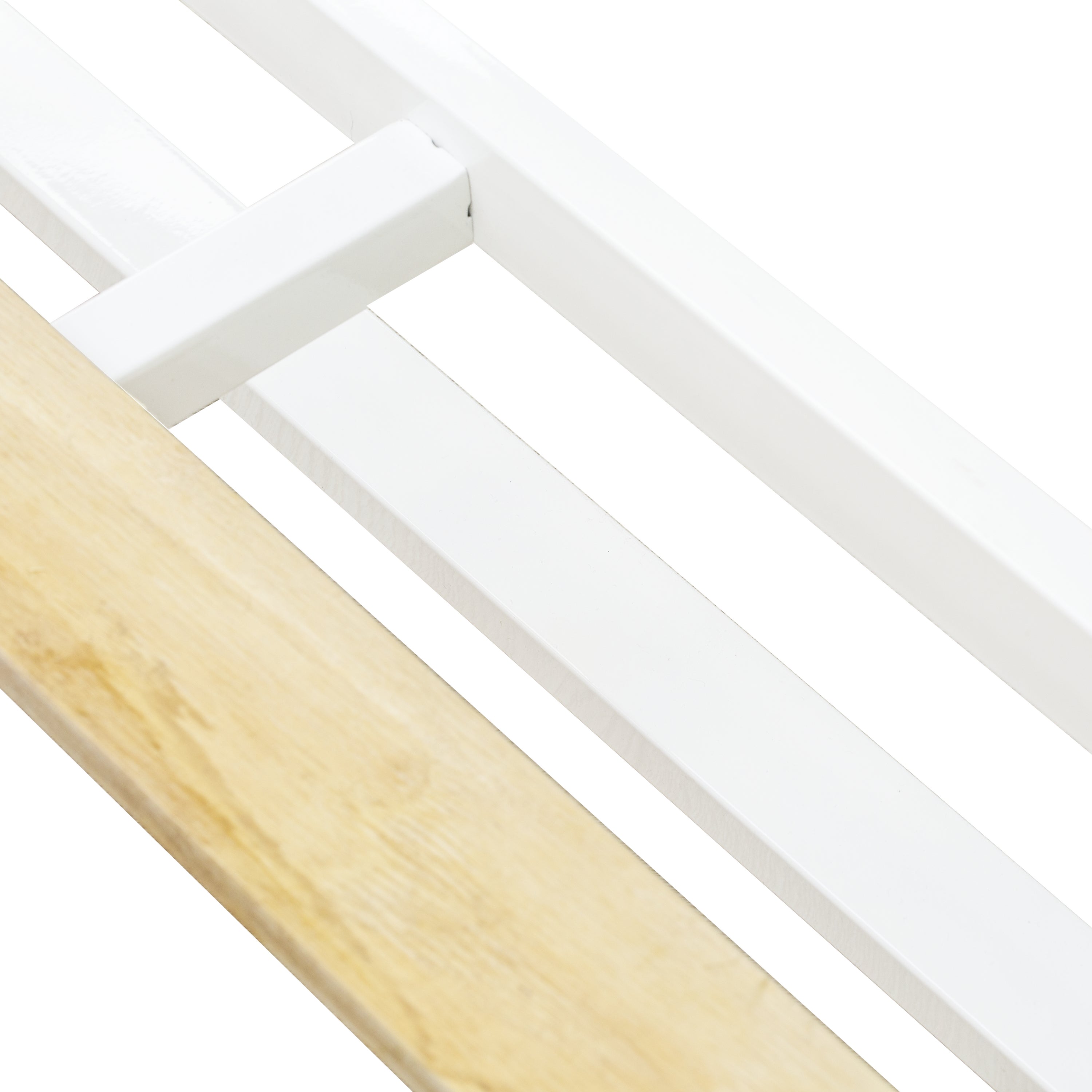 East West Furniture ERTBW02 Erie metal bed frame with 4 Metal Legs - Lavish Bed in Powder Coating Linen white Color and Linen white Wood laminate