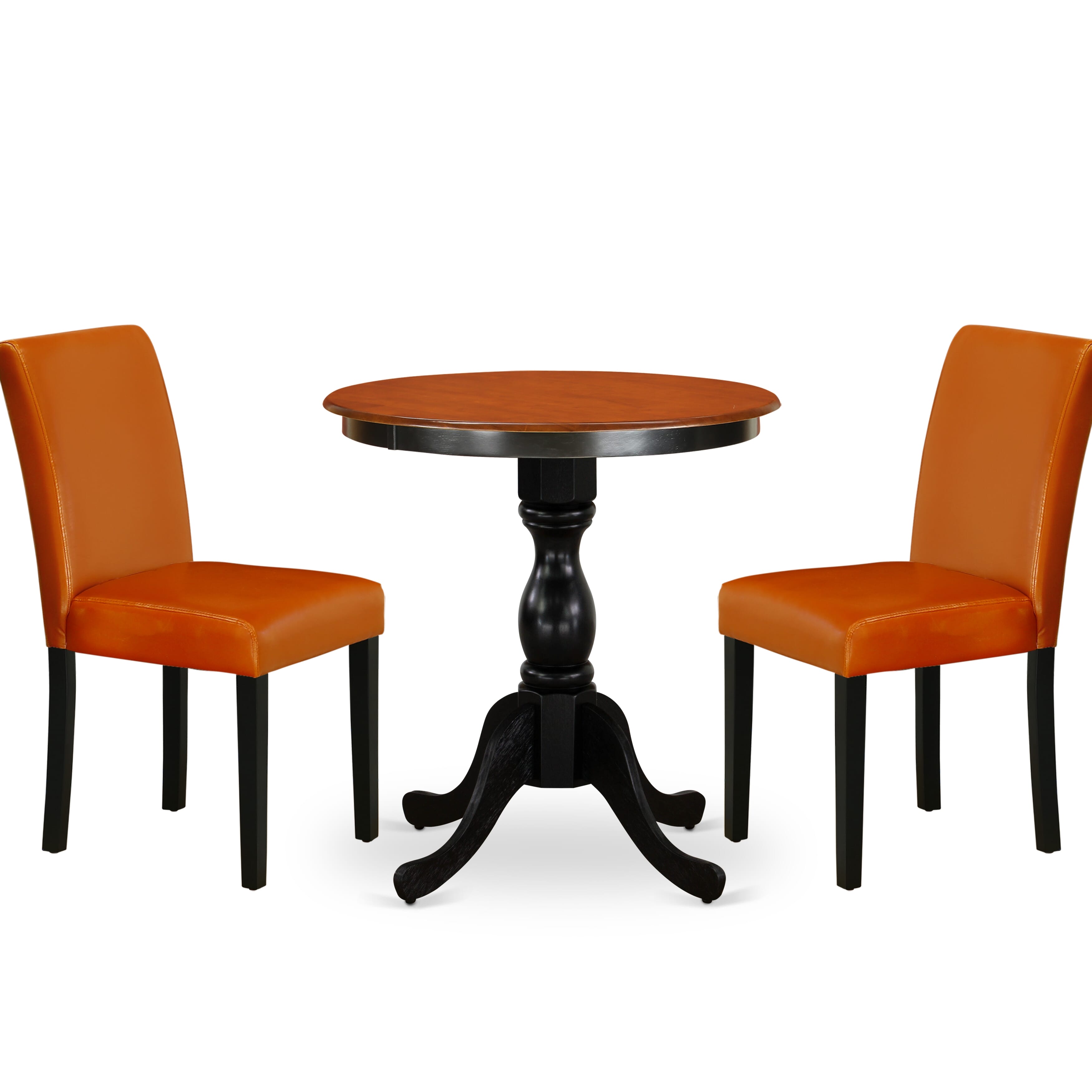 East West Furniture ESAB3-BCH-61 3-Piece Dining Table Set Consist of Wood Table and 2 Baked Bean PU faux Leather Dining Chairs with High Back - Black Finish