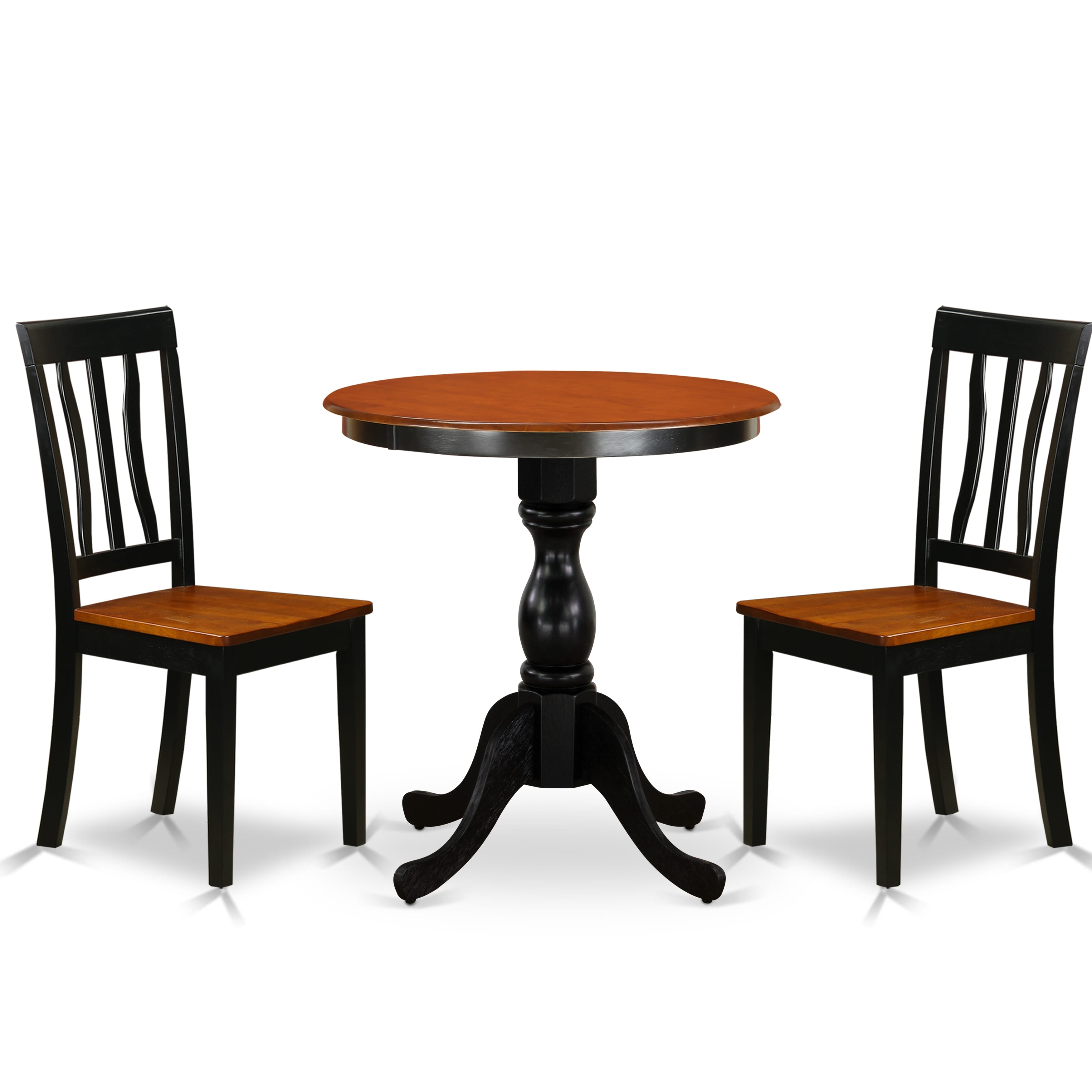 East West Furniture ESAN3-BCH-W 3-Piece Kitchen Table Set Contains a Wooden Table and 2 Kitchen Chairs with Slatted Back - Black Finish