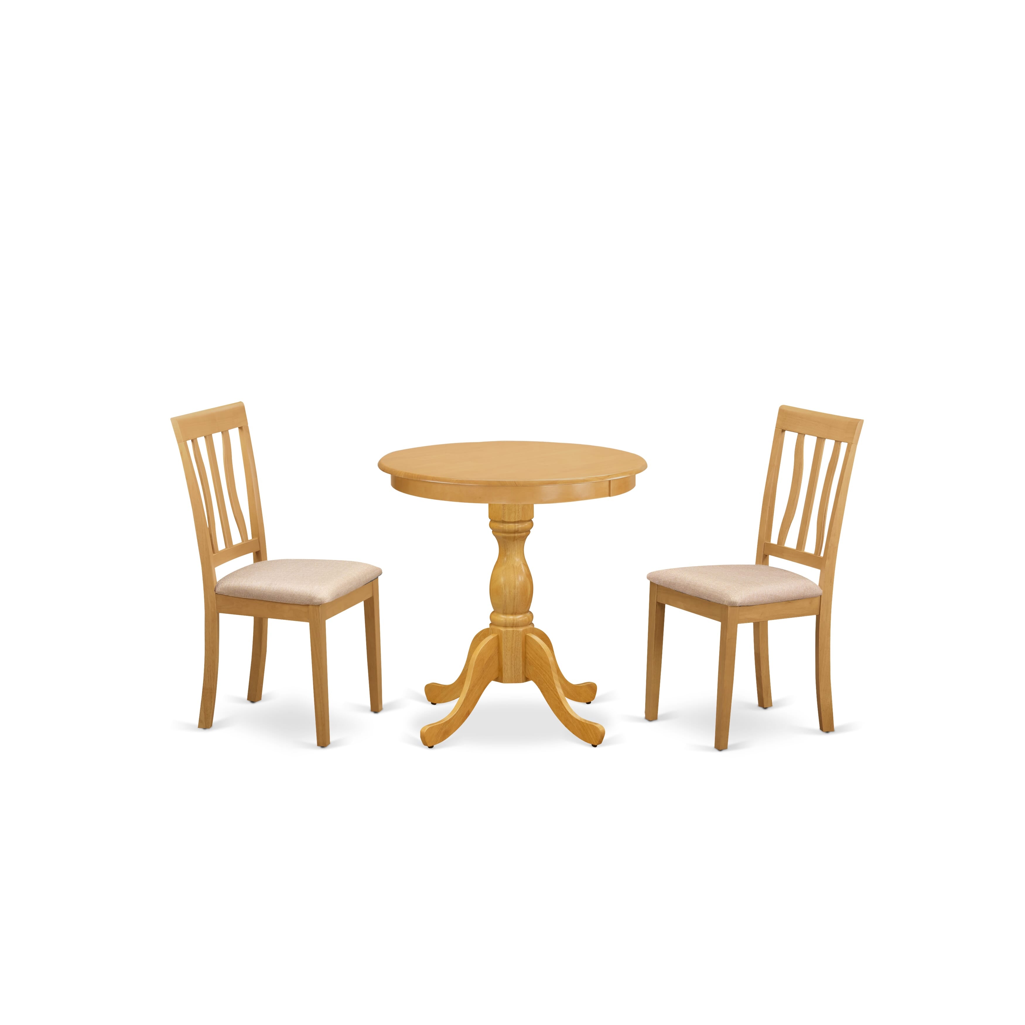 EAST WEST FURNITURE - ESAN3-OAK-C - 3-Pc Modern Kitchen Table Set - 2 Kitchen Dining Chairs Linen Fabric Seat with Slatted Back and 1 Kitchen Table - Oak Finish