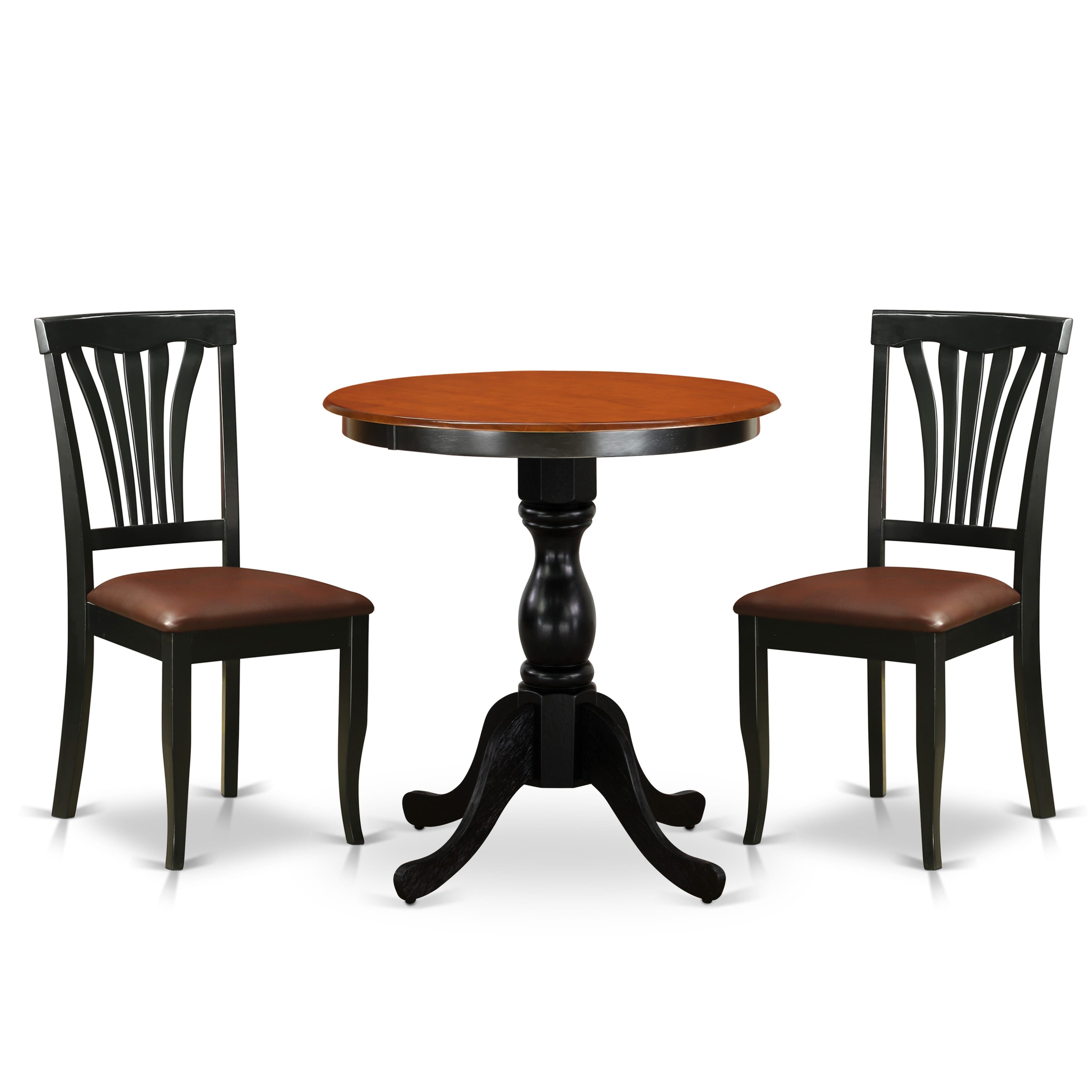 East West Furniture ESAV3-BCH-LC 3-Piece Dining Set Contains a Dinning Table and 2 faux Leather Dining Chairs with Slatted Back- Black Finish