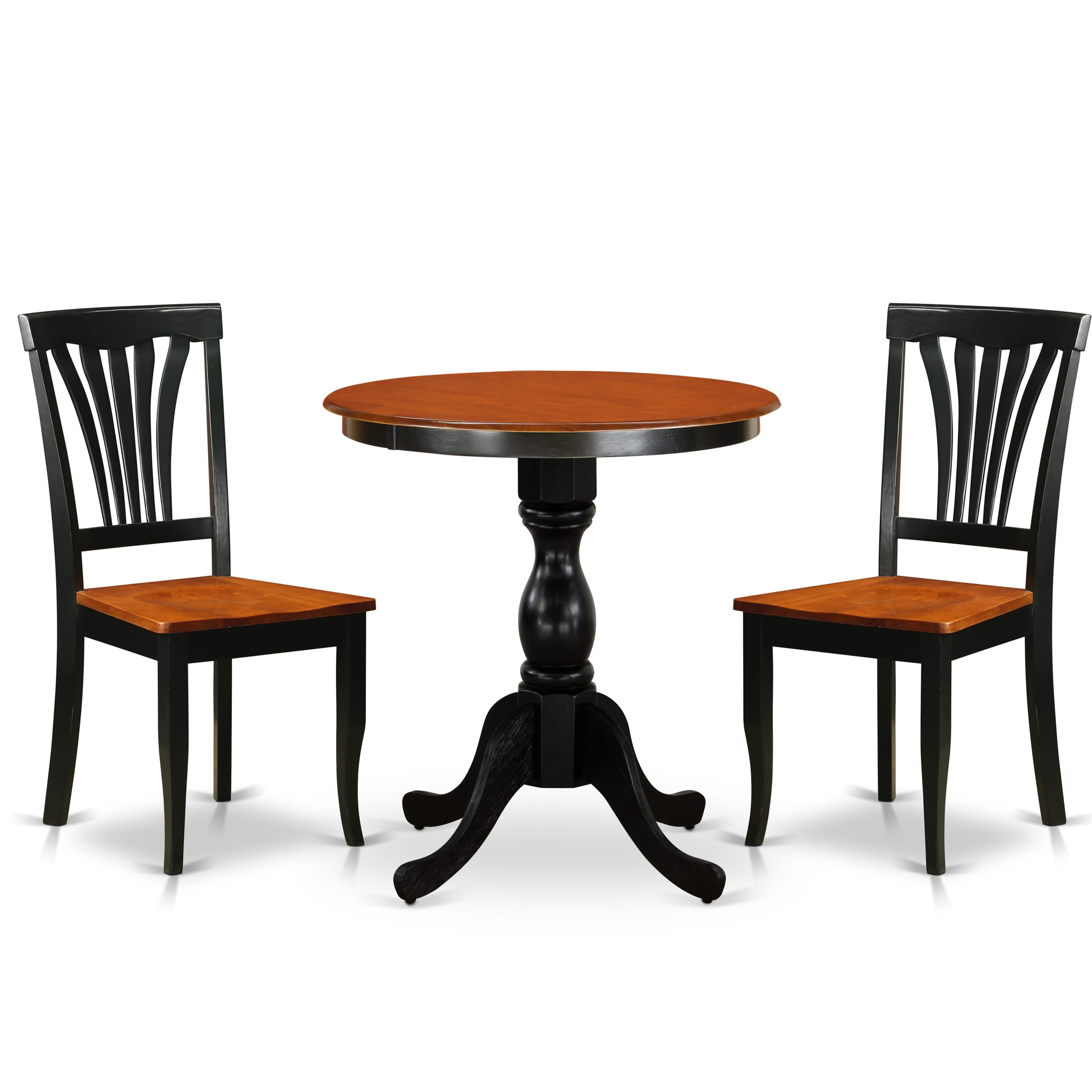 East West Furniture ESAV3-BCH-W 3-Piece Dining Table SetInclude a Modern Dining Table and 2 Dining Chairs with Slatted Back - Black Finish