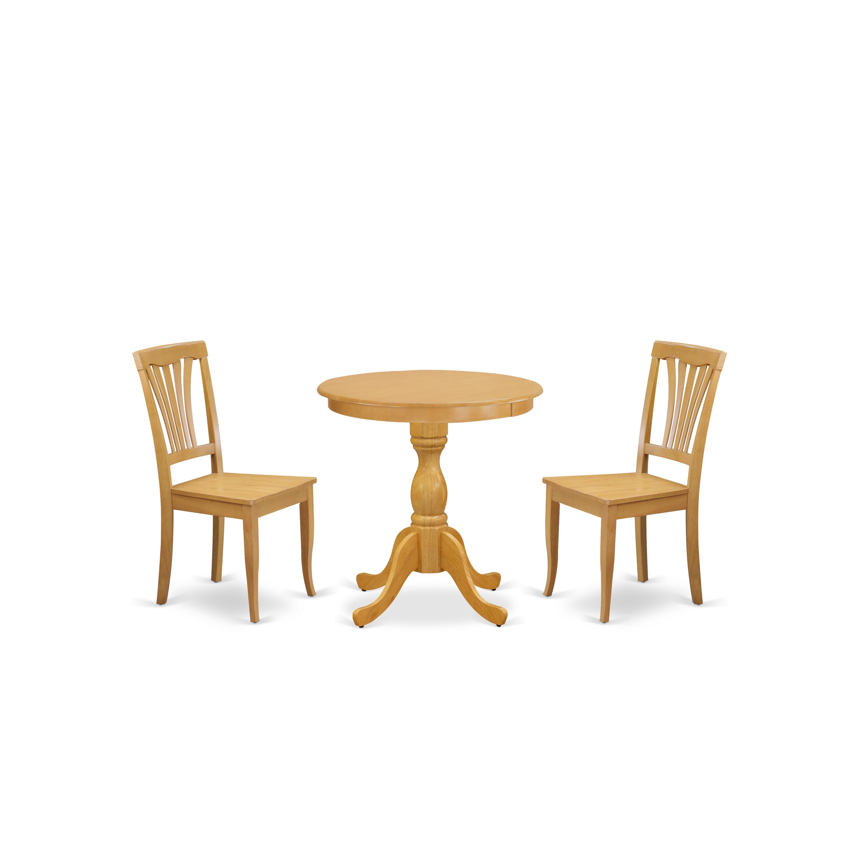 EAST WEST FURNITURE - ESAV3-OAK-W - 3-Pc Kitchen Table Set - 2 Modern dining room chairs Wooden Seat with Slatted Back and 1 Dining Room Table - Oak Finish