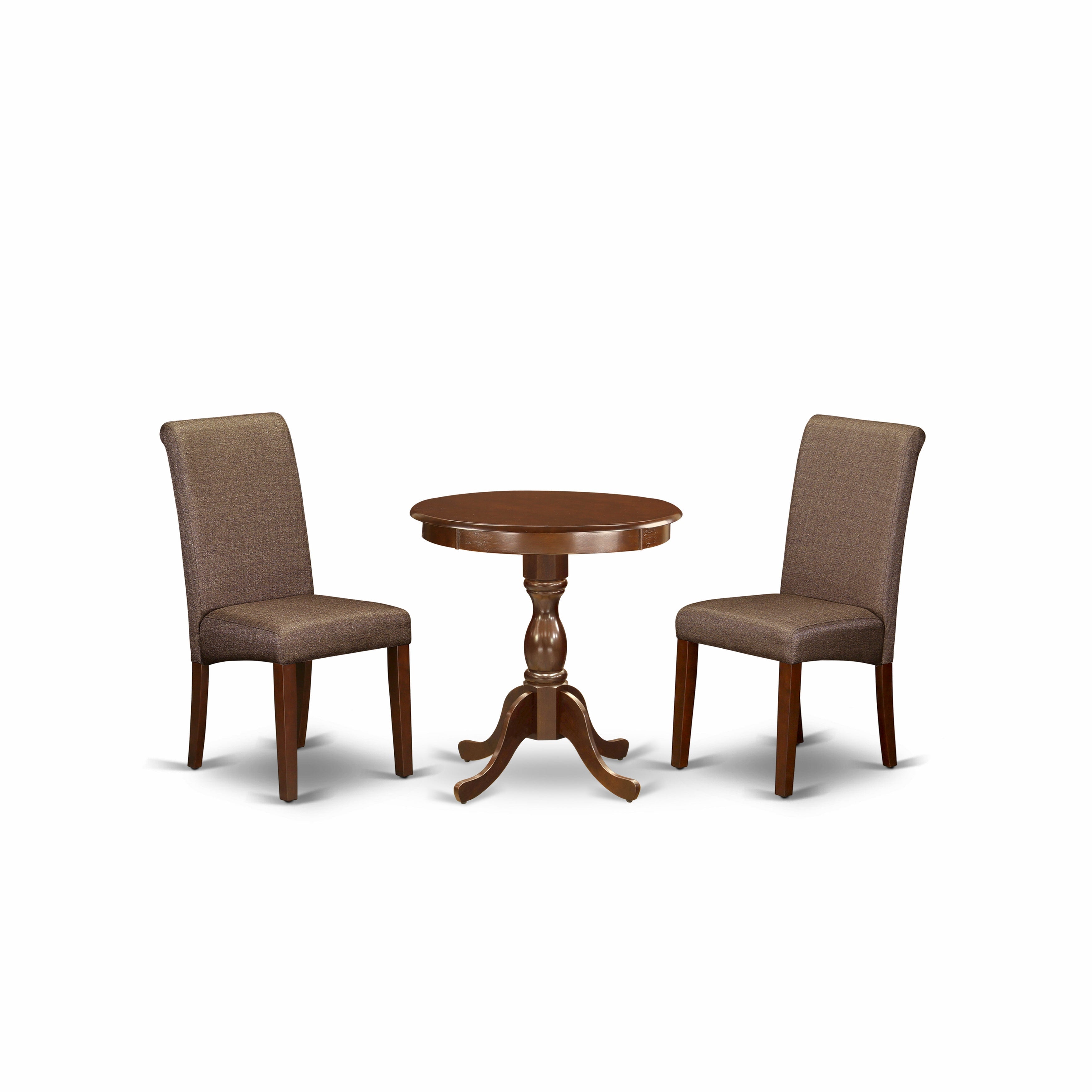 EAST WEST FURNITURE - ESBA3-MAH-18 - 3-Pc Dinette Table Set - 2 dining room chairs Linen Fabric with High Back and 1 Dining Room Table - Mahogany Finish
