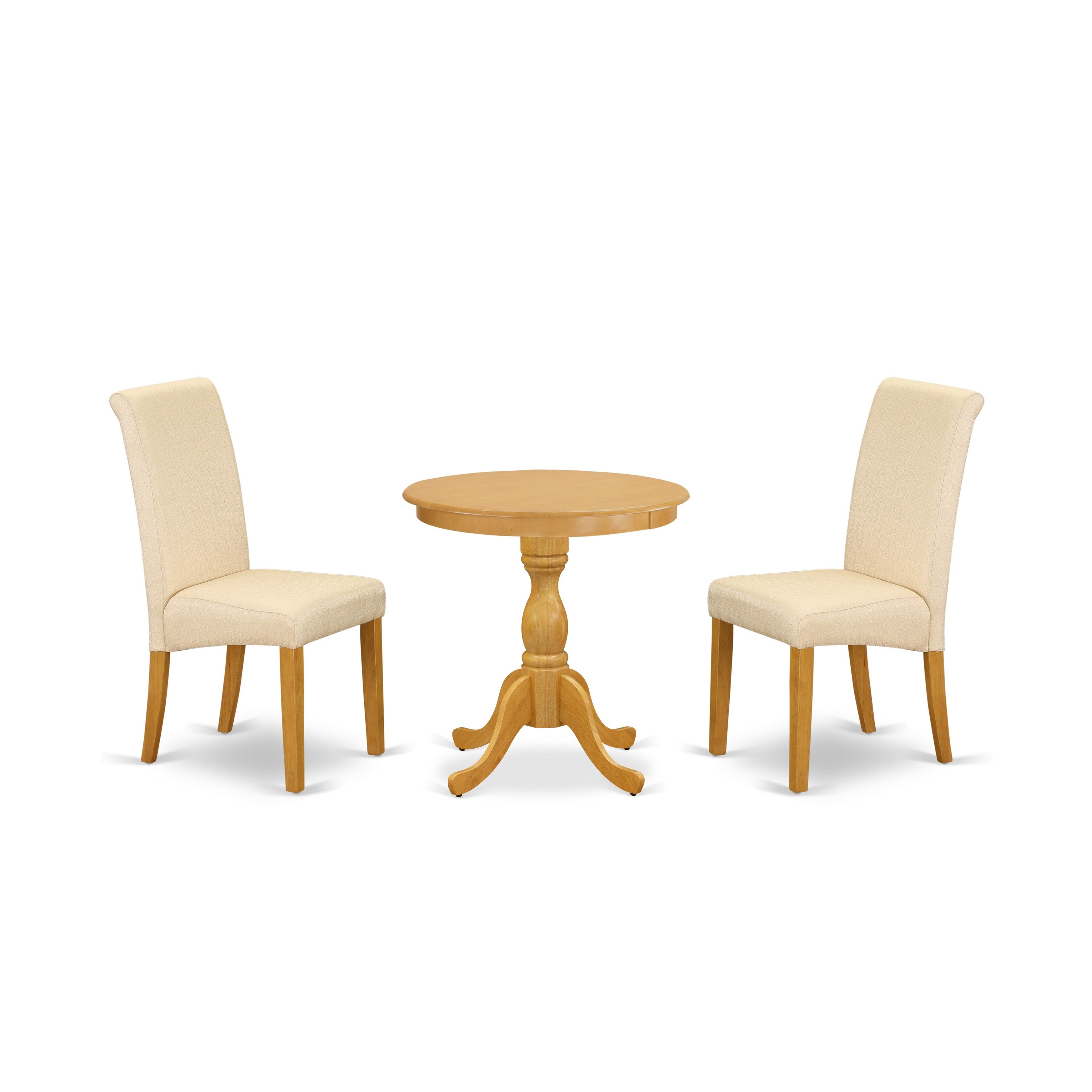 EAST WEST FURNITURE - ESBA3-OAK-02 - 3-Piece Modern Dining Table Set - 2 Dining Padded Chairs Linen Fabric with High Back and 1 Dining Table - Oak Finish