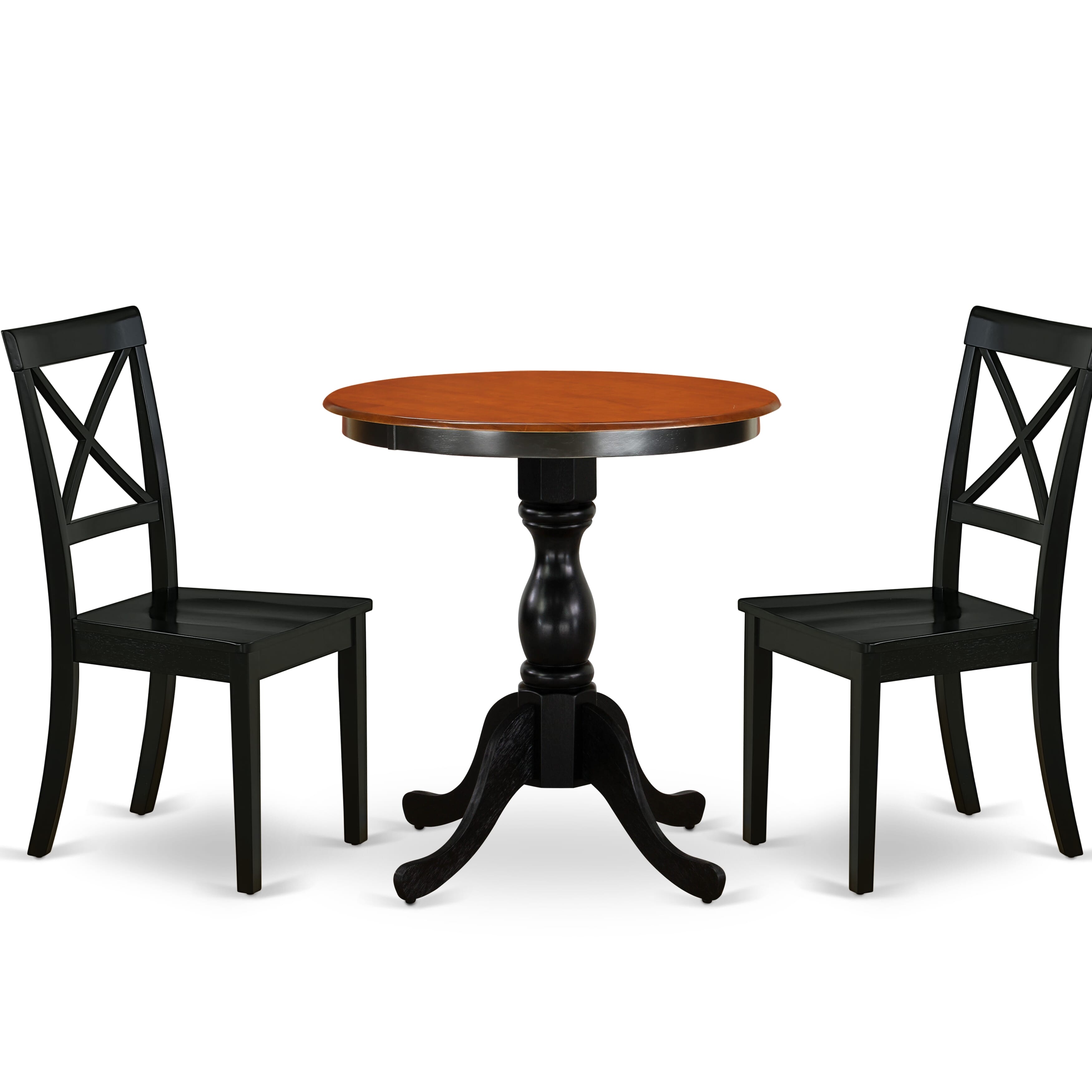 East West Furniture ESBO3-BCH-W 3-Piece Modern Dining Set Contains a Dining Table and 2 Wooden Chairs with X back - Black Finish