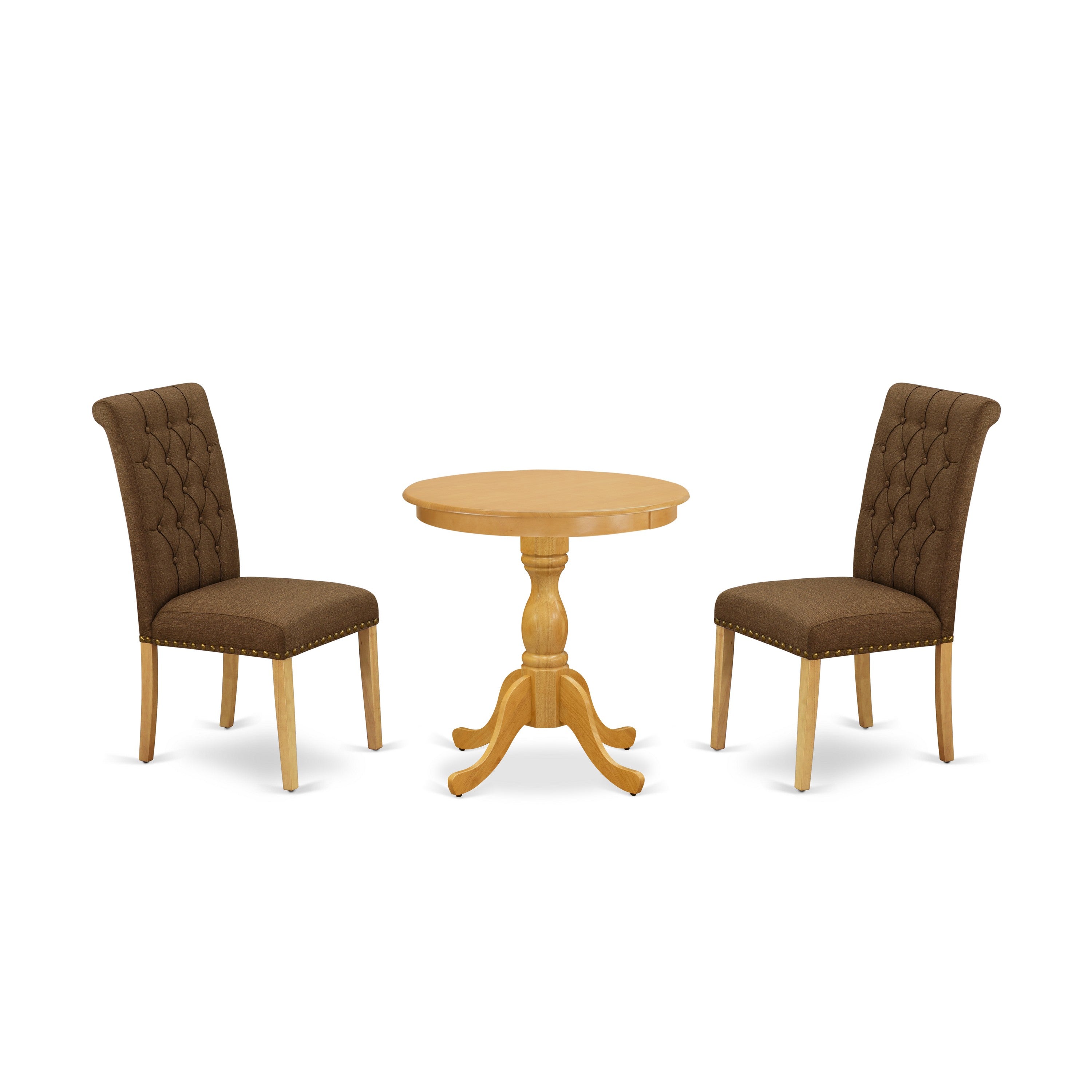 EAST WEST FURNITURE - ESBR3-OAK-18 - 3-Pc Kitchen Table Set - 2 Kitchen Chairs Linen Fabric with Button Tufted Back and 1 Dining Room Table - Oak Finish