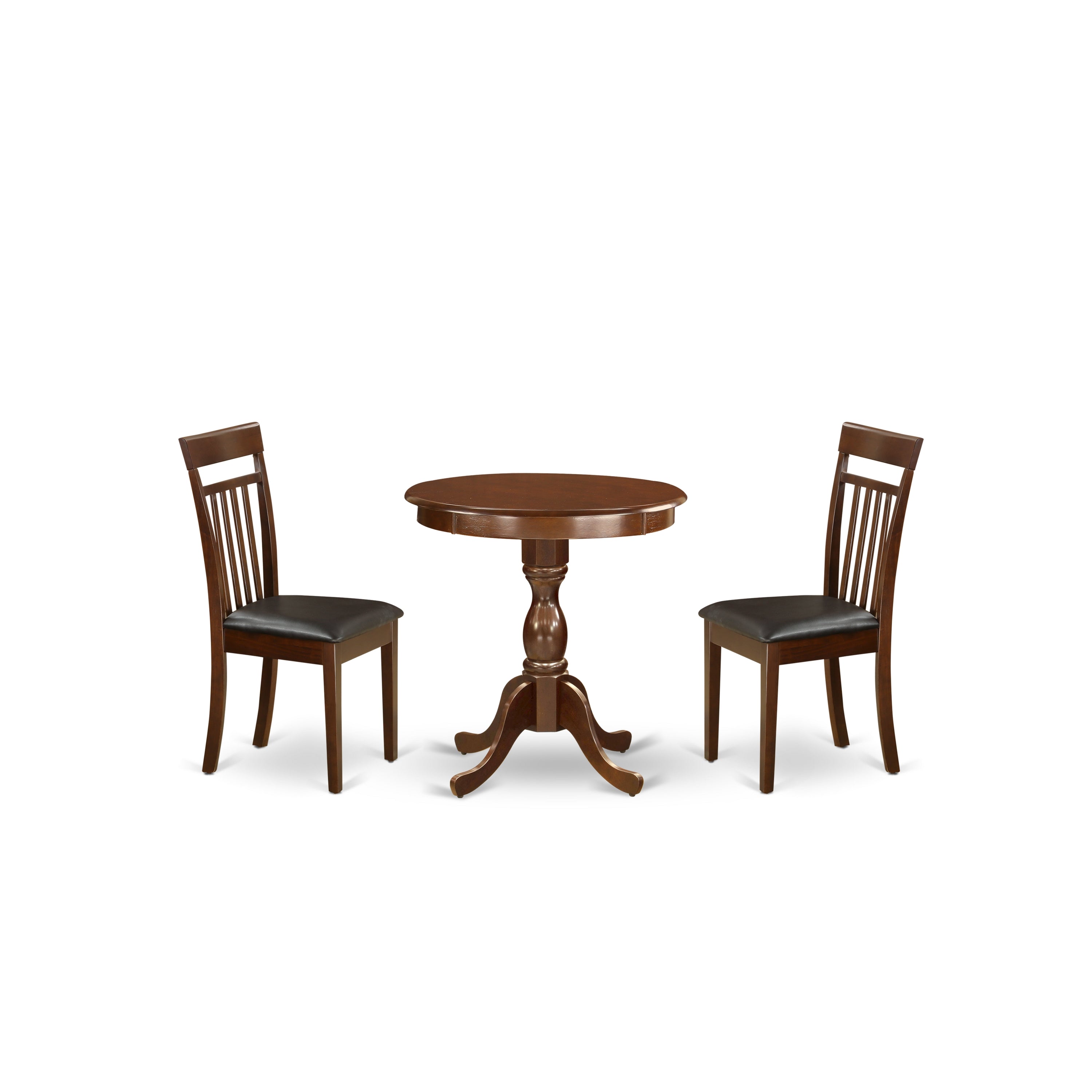 EAST WEST FURNITURE - ESCA3-MAH-LC - 3-Pc Kitchen Dining Set - 1 Kitchen Dining Table and 2 dining room chairs faux Leather Seat with Slarred Back - Mahogany Finish