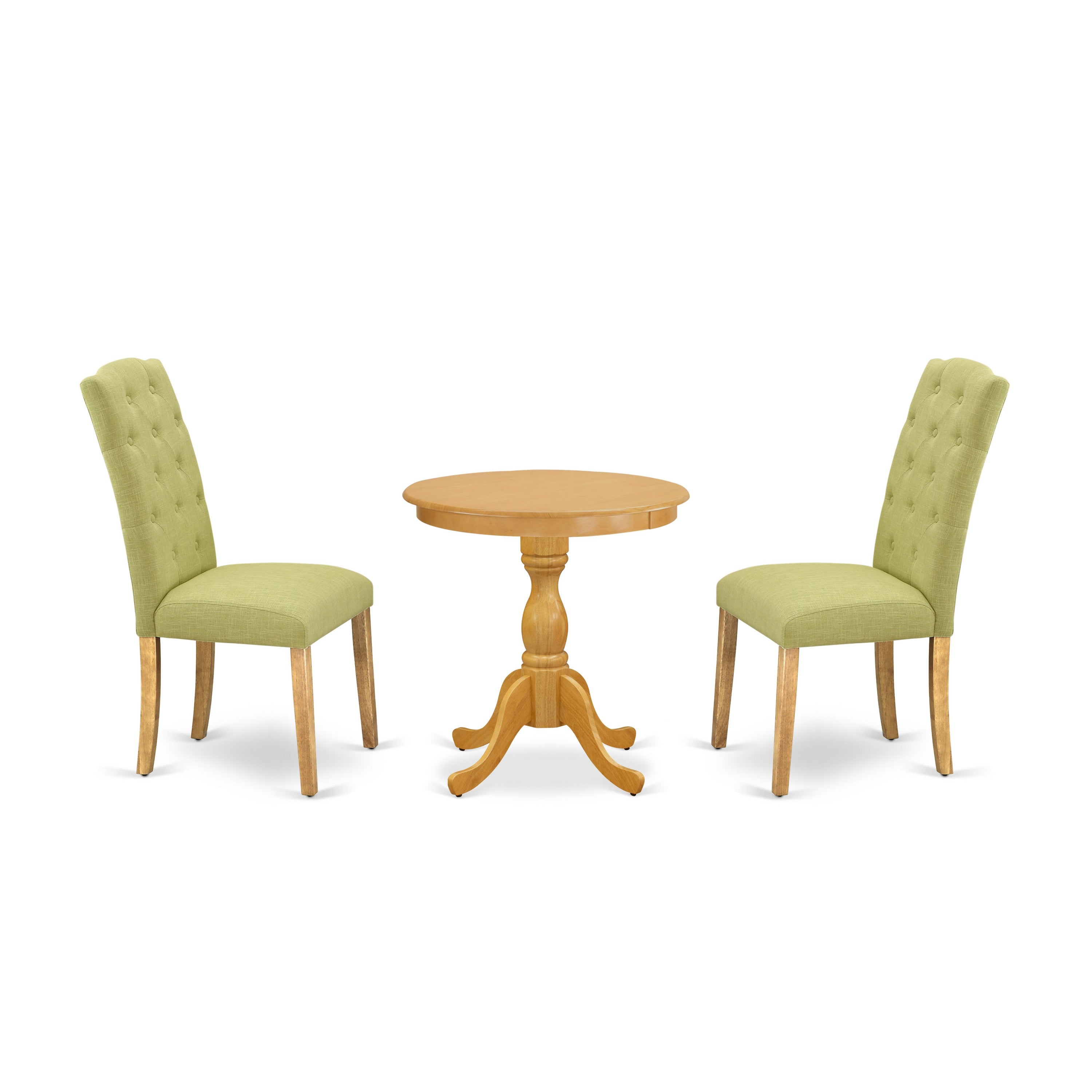 EAST WEST FURNITURE - ESCE3-OAK-07 - 3-Piece Dining Room Table Set - 2 Dining Padded Chairs Linen Fabric with Button Tufted Back and 1 Kitchen Dining Table - Oak Finish