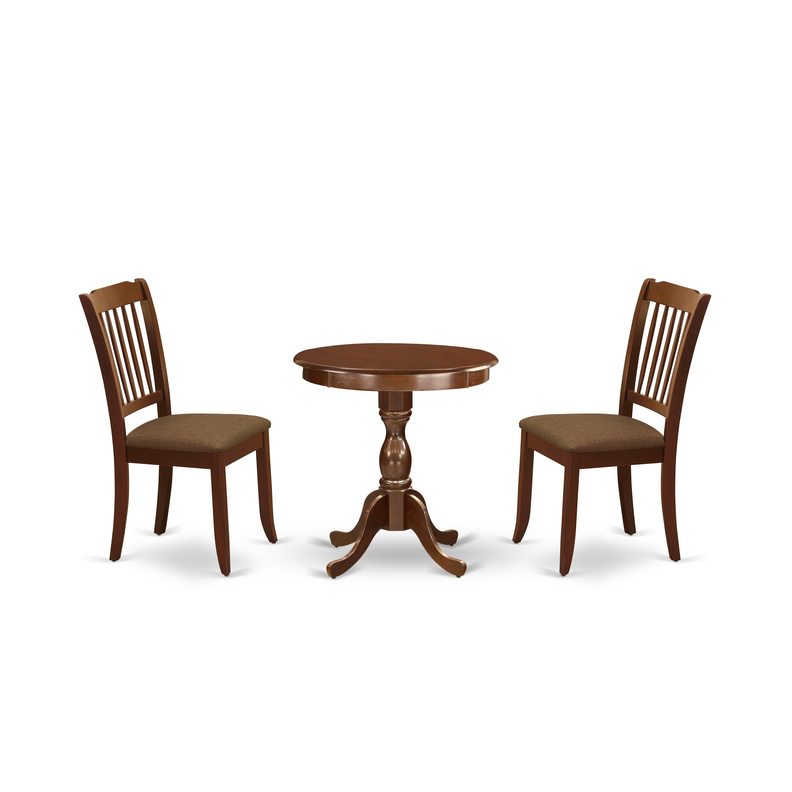 EAST WEST FURNITURE - ESDA3-MAH-C - 3-Pc Kitchen Table Set - 2 Modern Dining Chairs Linen Fabric Seat with Slatted Back and 1 Dining Room Table - Mahogany Finish