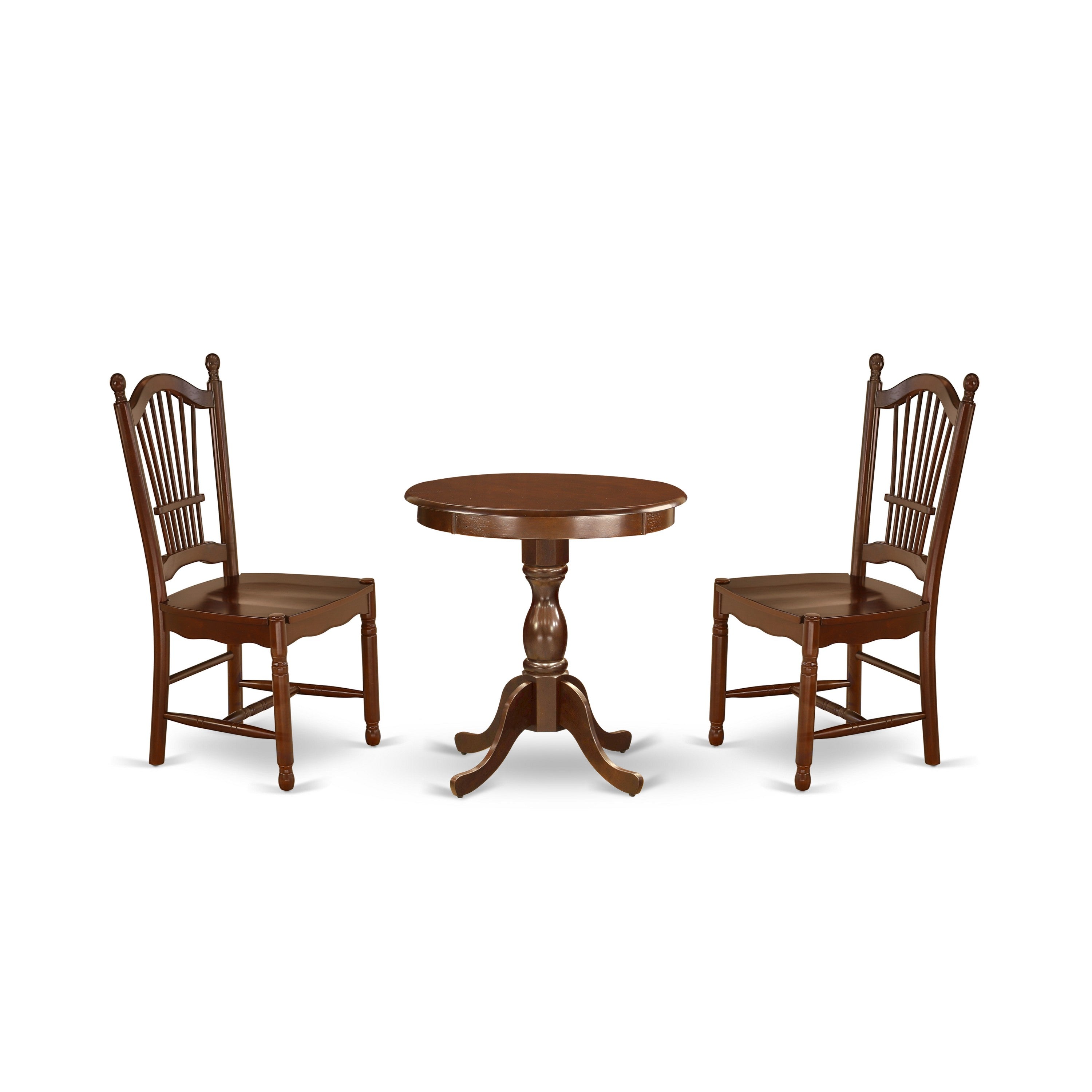 EAST WEST FURNITURE - ESDO3-MAH-W - 3-Pc Dining Set - 2 dining room chairs Wooden Seat with Slatted Back and 1 Kitchen Dining Table - Mahogany Finish
