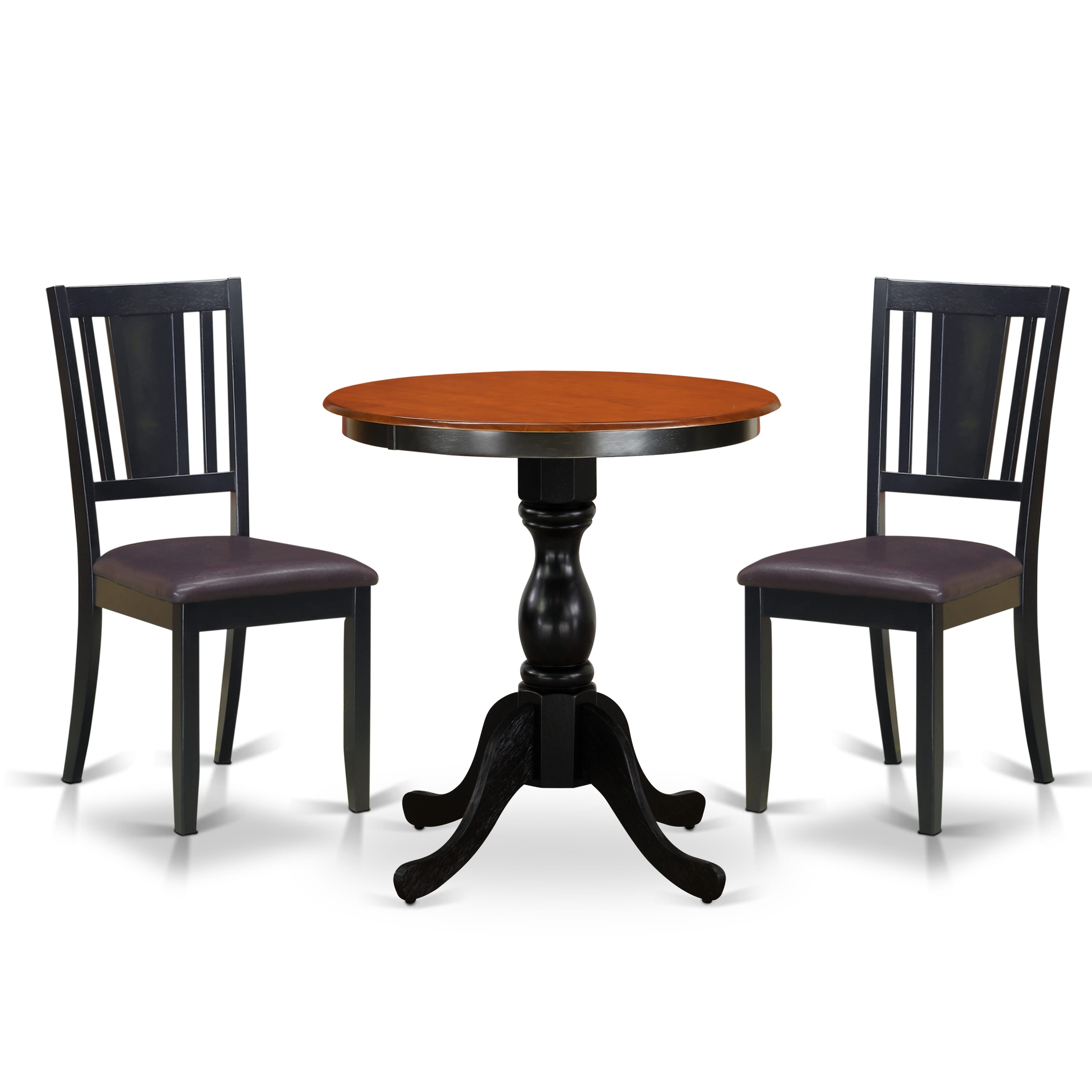 East West Furniture ESDU3-BCH-LC 3-Piece Kitchen Table SetInclude a Dining Table and 2 faux Leather Dinner Chairs with Slatted Back - Black Finish