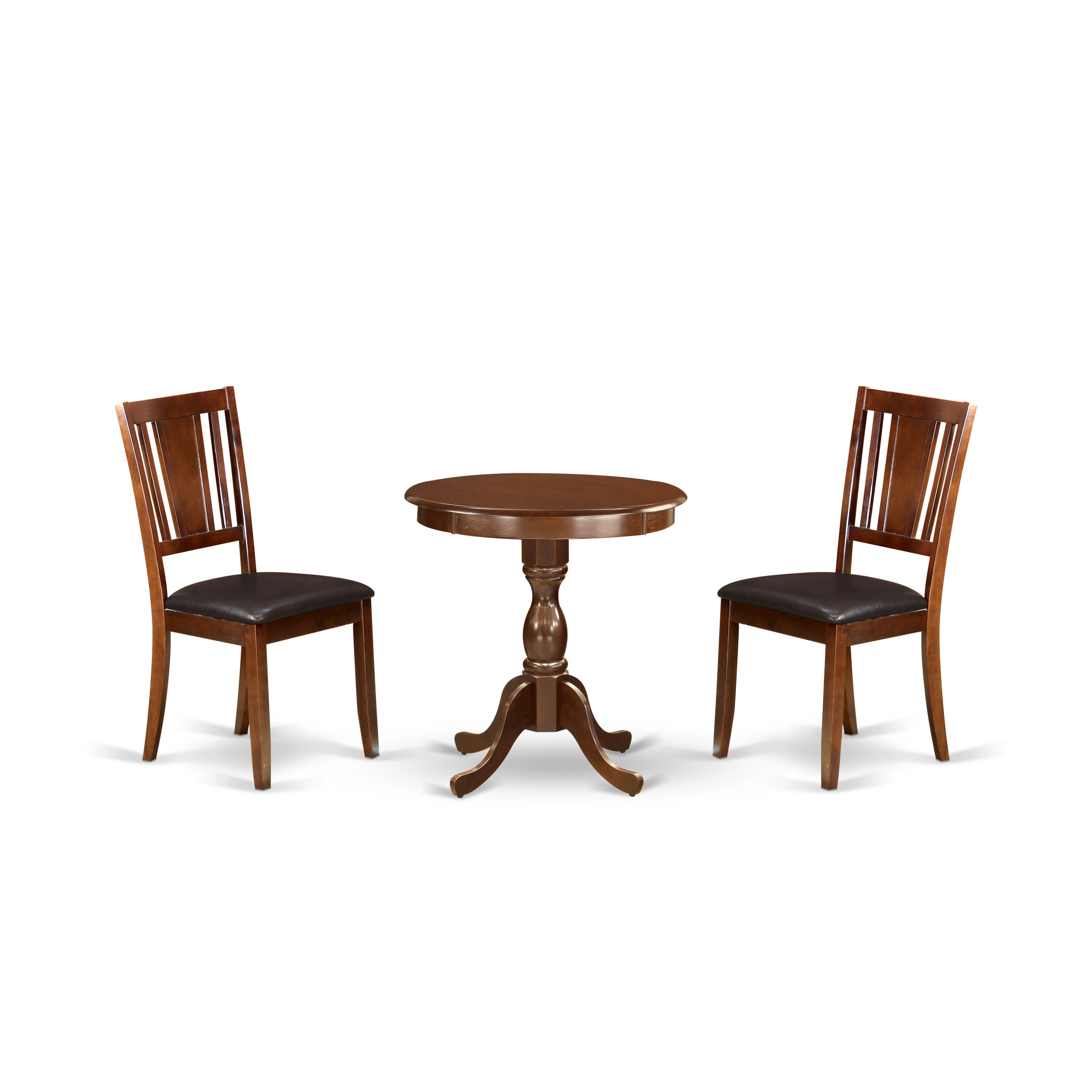 EAST WEST FURNITURE - ESDU3-MAH-LC - 3-Pc Modern Dining Room Set - 2 Kitchen Dining Chairs faux Leather Seat with Panel Back and 1 Dining Room Table - Mahogany Finish