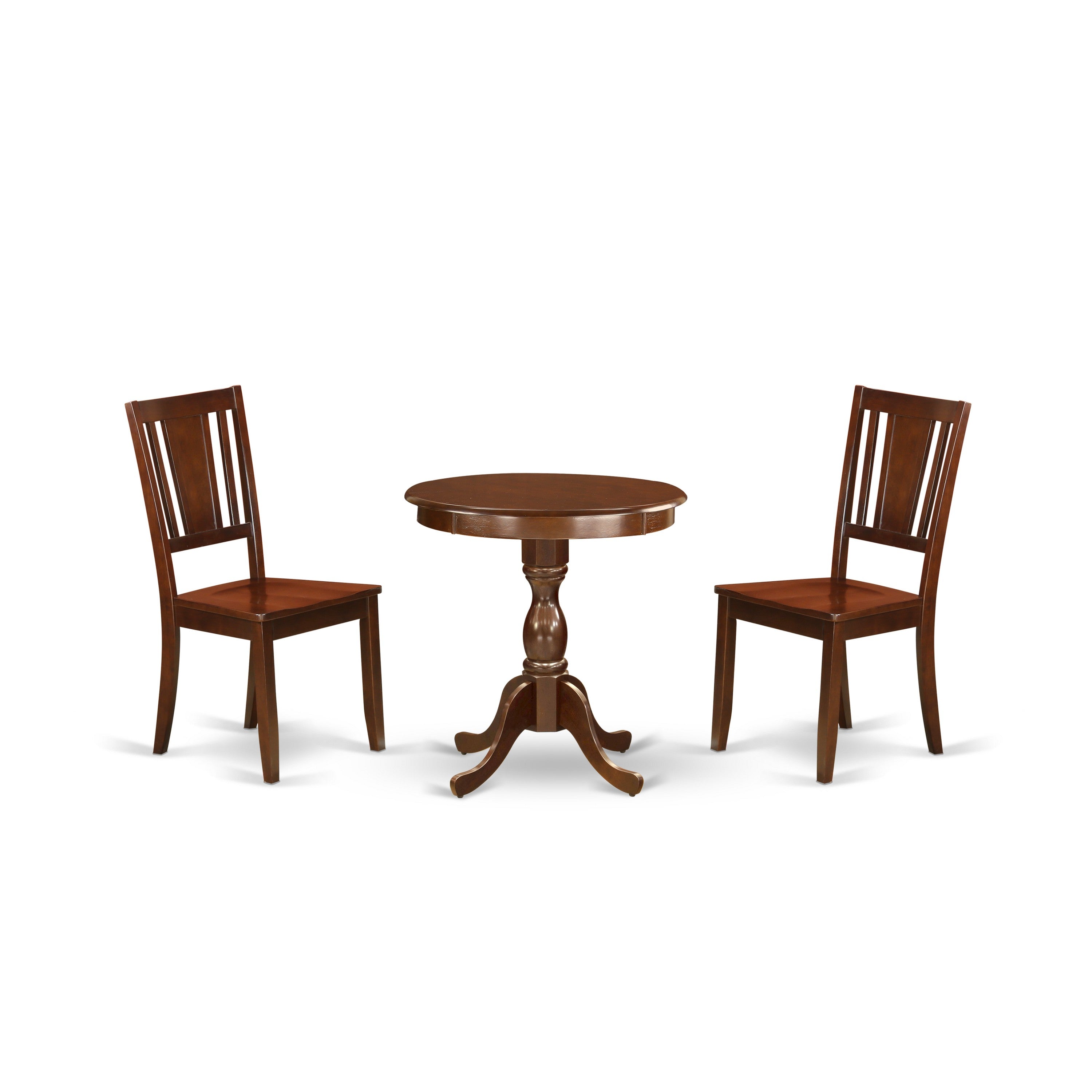 EAST WEST FURNITURE - ESDU3-MAH-W - 3-Pc Dining Table Set - 2 dining room chairs Wooden Seat with Panel Back and 1 Kitchen Dining Table - Mahogany Finish