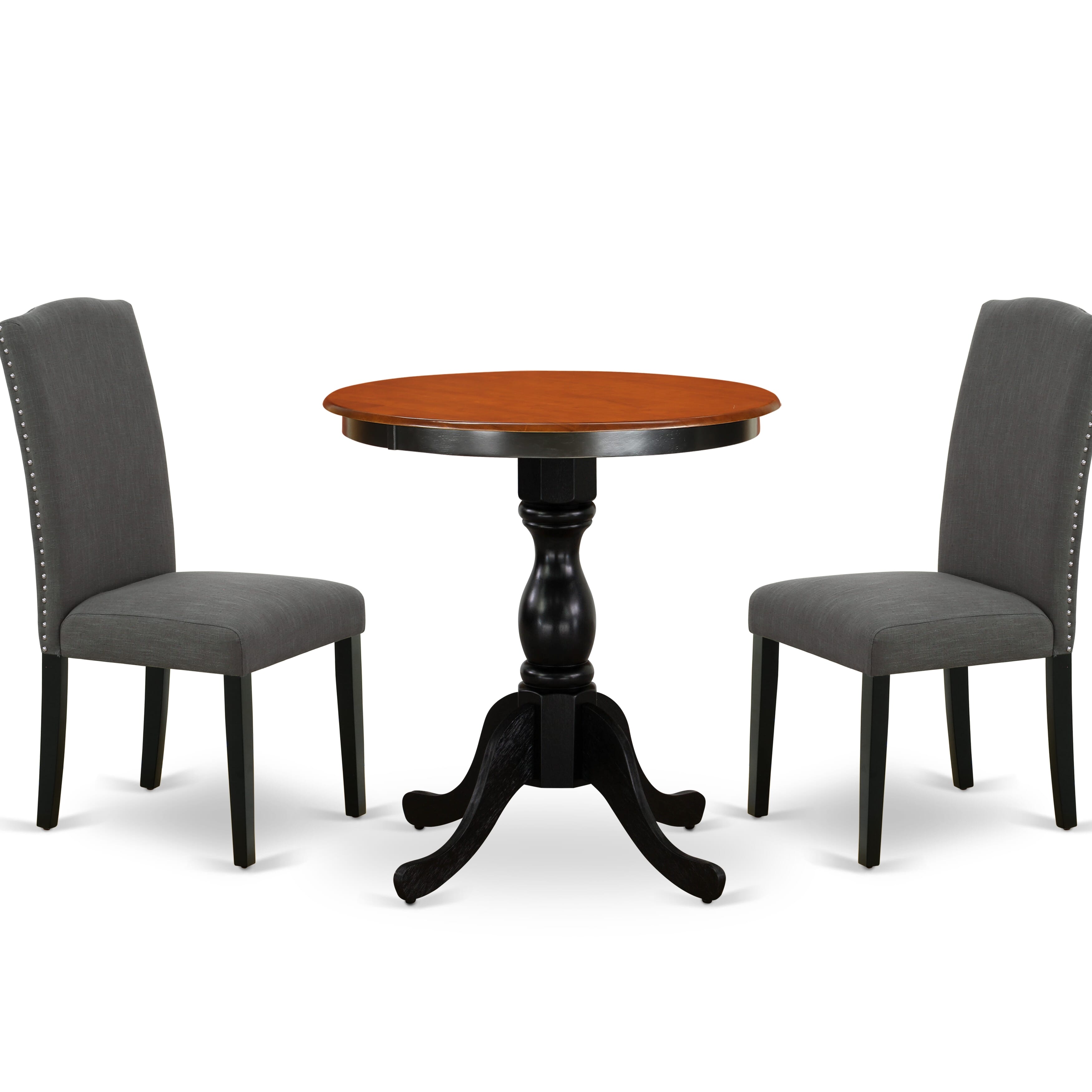 East West Furniture ESEN3-BCH-20 3-Piece Modern Dining Set Consist of Dining Table and 2 Dark Gotham Grey Linen Fabric Parson Chairs with High Stylish Back - Black Finish