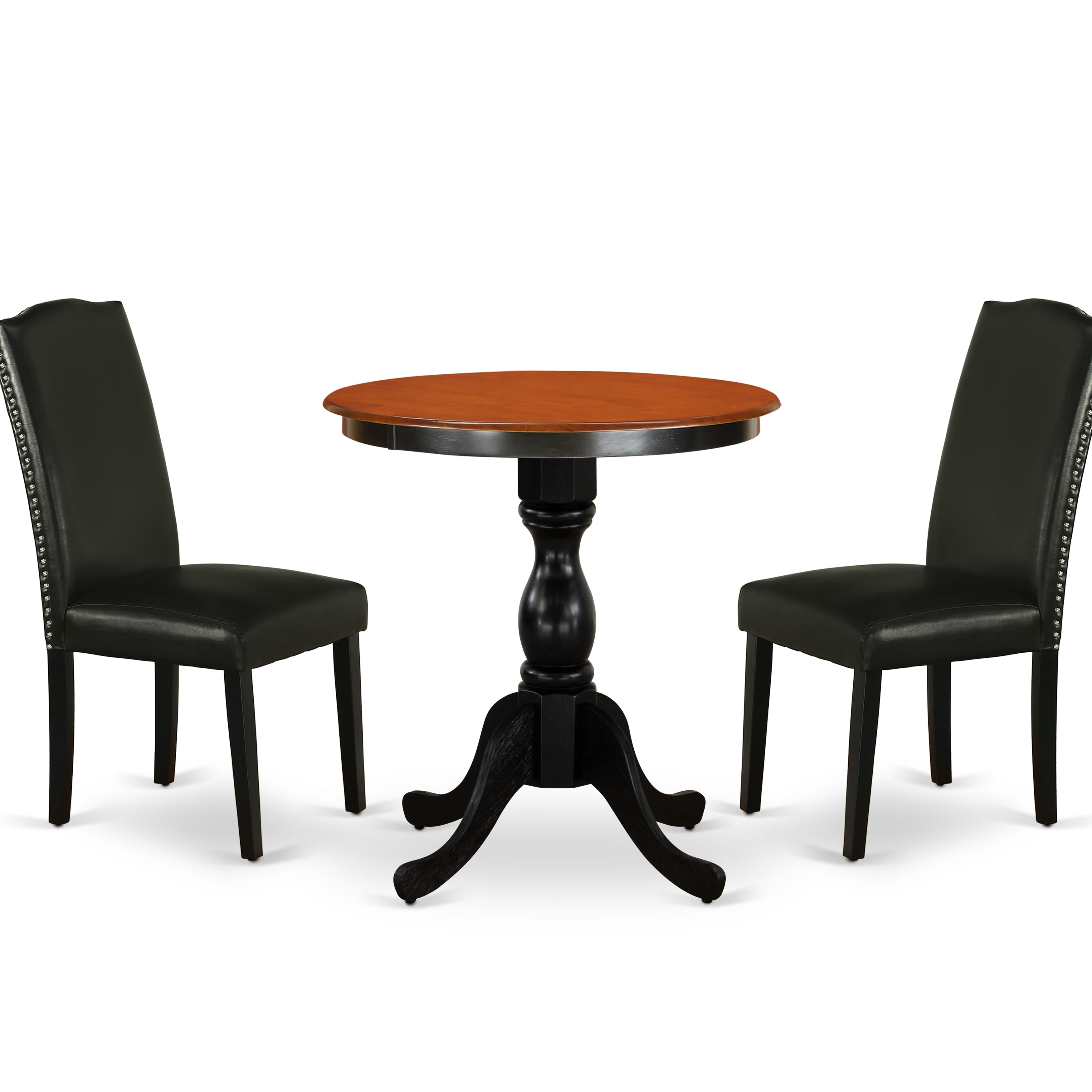 East West Furniture ESEN3-BCH-69 3-Piece Modern Table Set Contains a Modern Kitchen Table and 2 Black PU faux Leather Upholstered Chairs with Stylish High Back - Black Finish