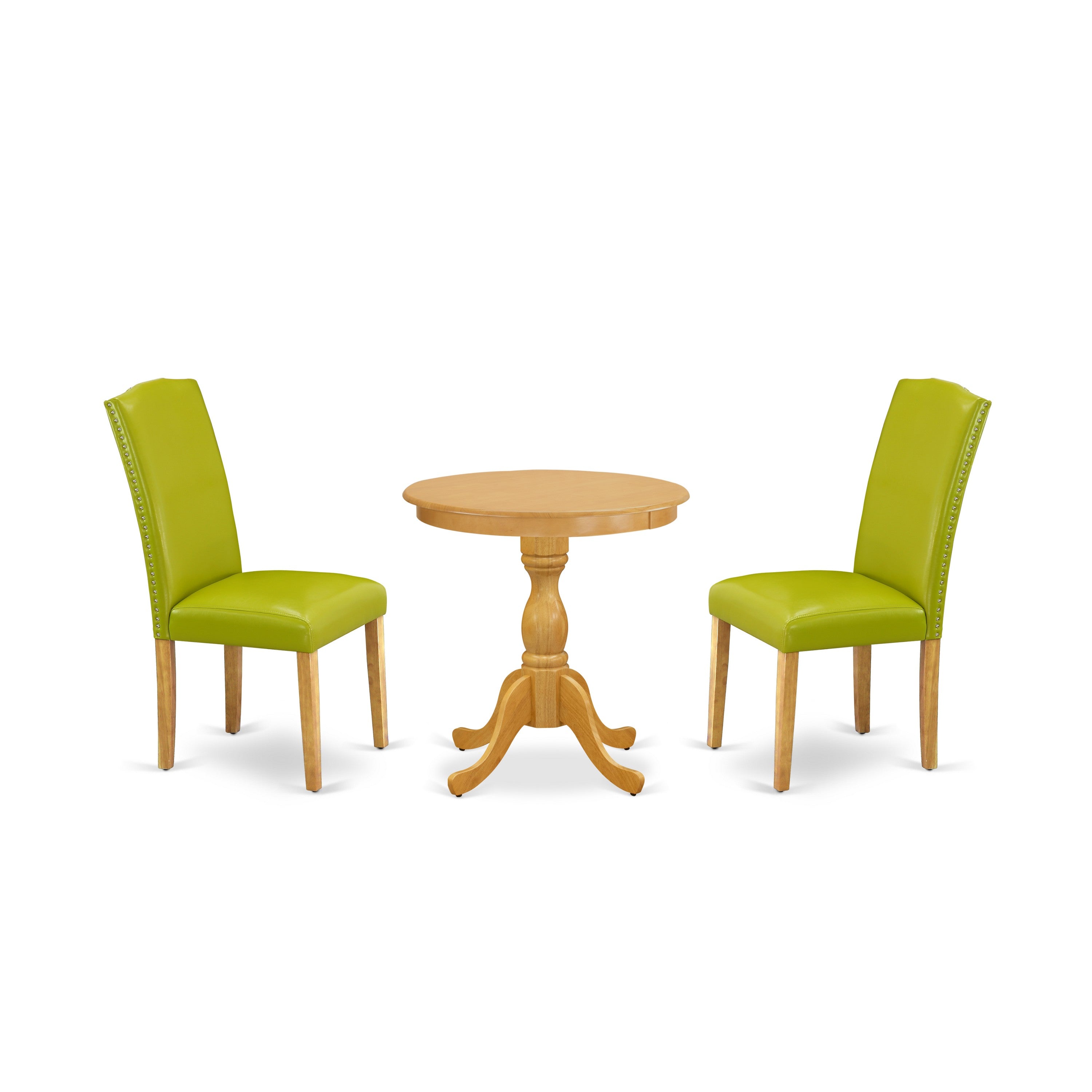 EAST WEST FURNITURE - ESEN3-OAK-51 - 3-Pc Kitchen Dining Room Set - 2 Parson dining room chairs PU faux Leather with High Back and 1 Round Dining Table - Oak Finish