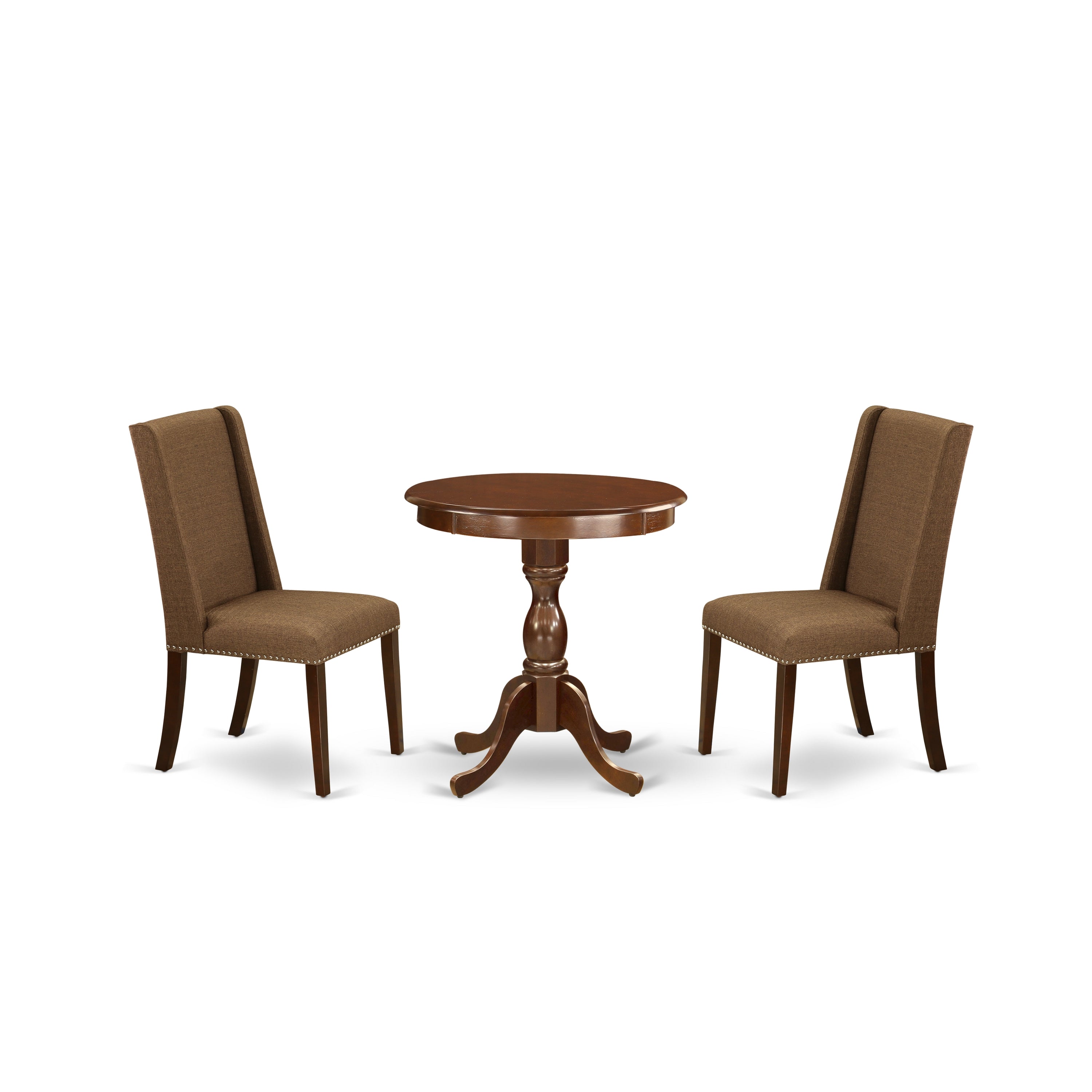 EAST WEST FURNITURE - ESFL3-MAH-18 - 3-Pc Dining Room Table Set - 2 Dining Chairs Linen Fabric with High Back and 1 Dining Room Table - Mahogany Finish