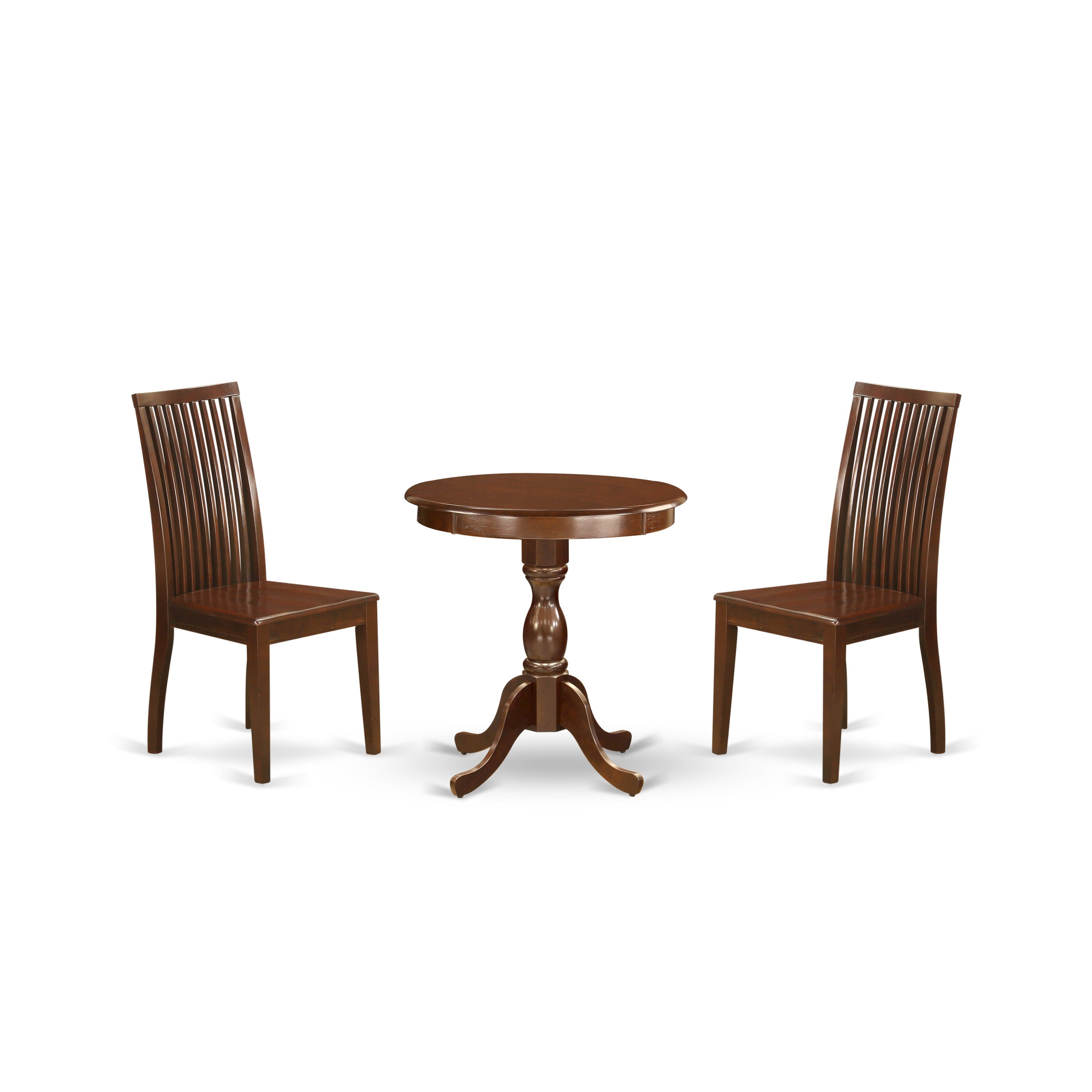 EAST WEST FURNITURE - ESIP3-MAH-W - 3-Pc Dining Room Set - 2 Kitchen Dining Chairs Wooden Seat with Slatted Back and 1 Wooden Dining Table - Mahogany Finish