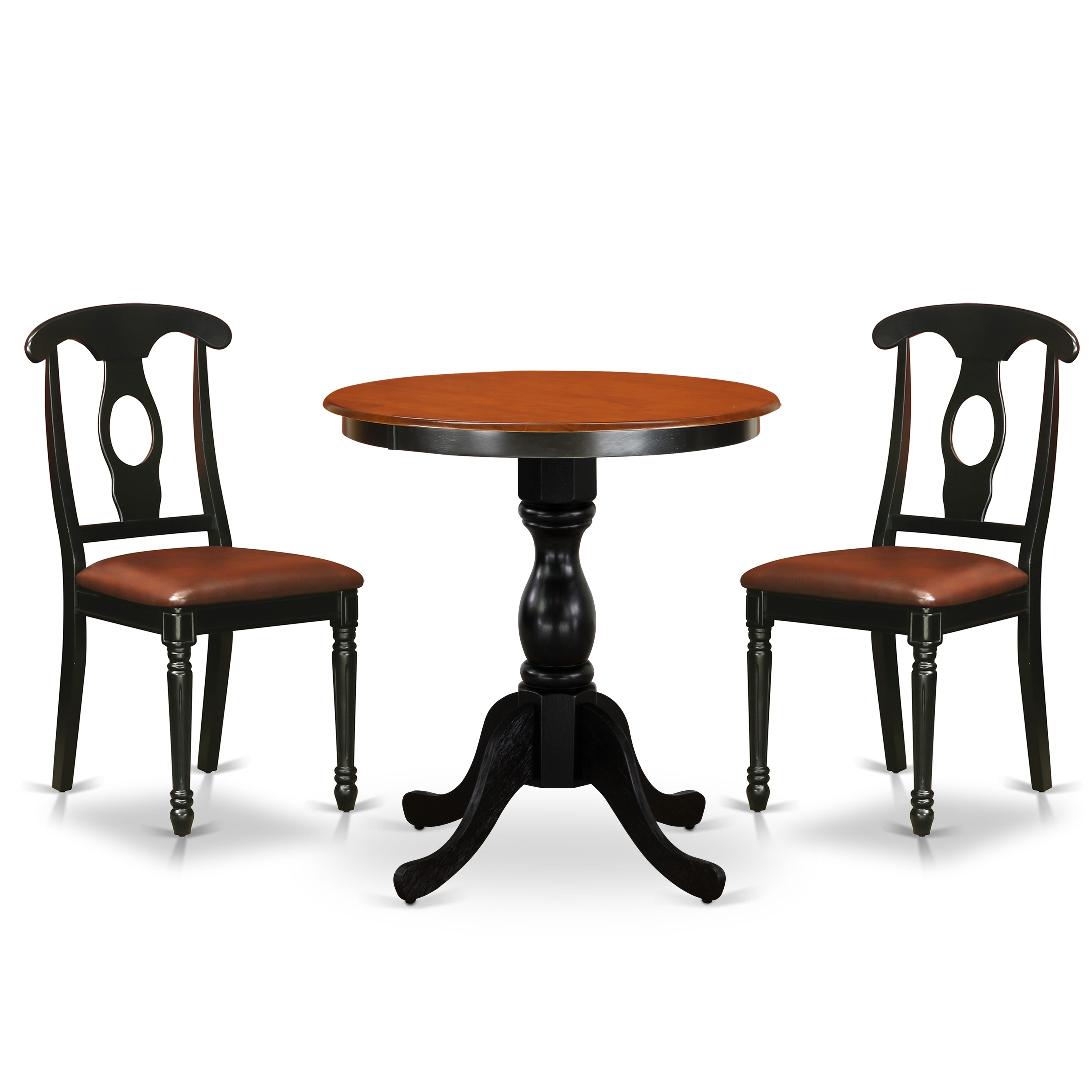 East West Furniture ESKE3-BCH-LC 3-Piece Table Set Contains a Dinner Table and 2 faux Leather Kitchen Chairs with Napoleon Back - Black Finish