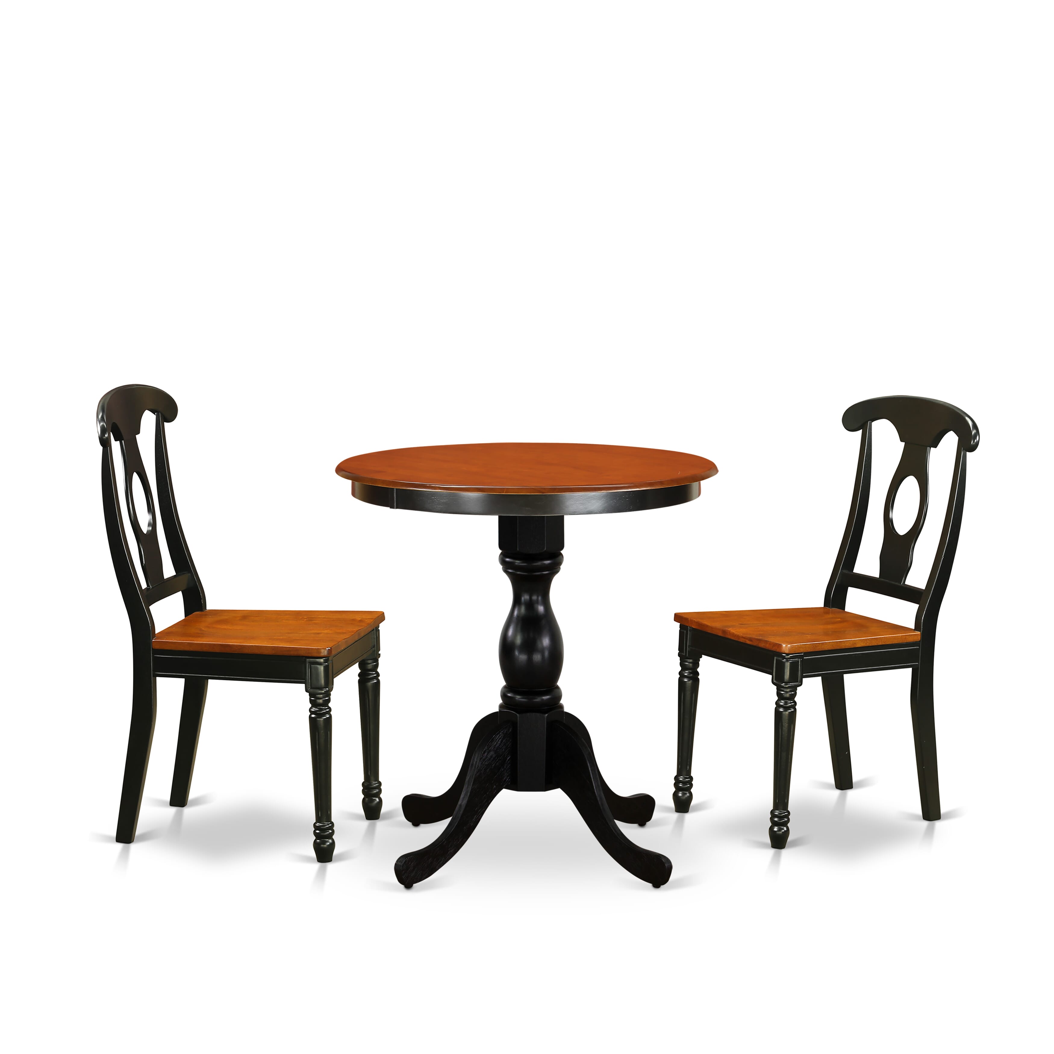 East West Furniture ESKE3-BCH-W 3-Piece Dining Table Set Contains a Wood Table and 2 Mid Century Dining Chairs with Napoleon Back - Black Finish
