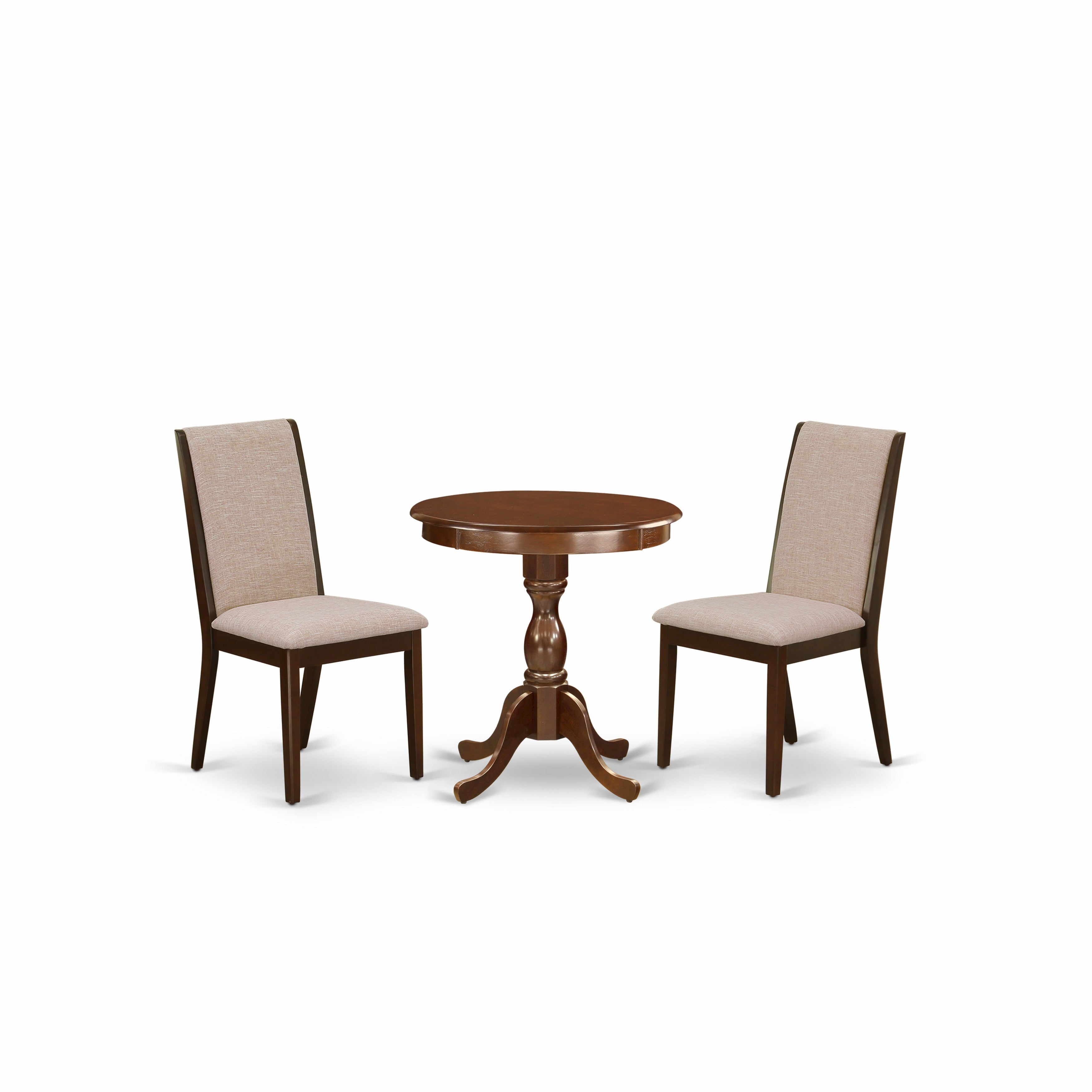 EAST WEST FURNITURE - ESLA3-MAH-04 - 3-Pc Modern Dining Table Set - 2 dining room chairs Linen Fabric with High Back and 1 Dining Table - Mahogany Finish