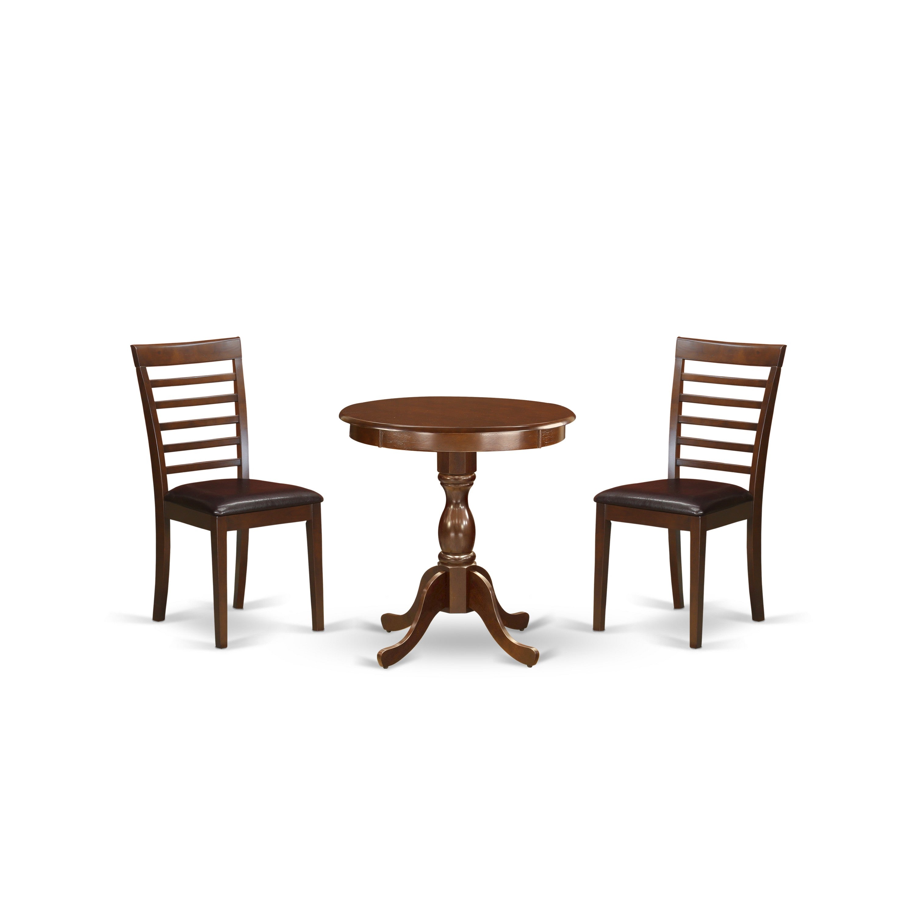 EAST WEST FURNITURE - ESML3-MAH-LC - 3-Pc Kitchen Dining Set - 2 dining room chairs faux Leather Seat with Ladder Back and 1 Modern Dining Table - Mahogany Finish