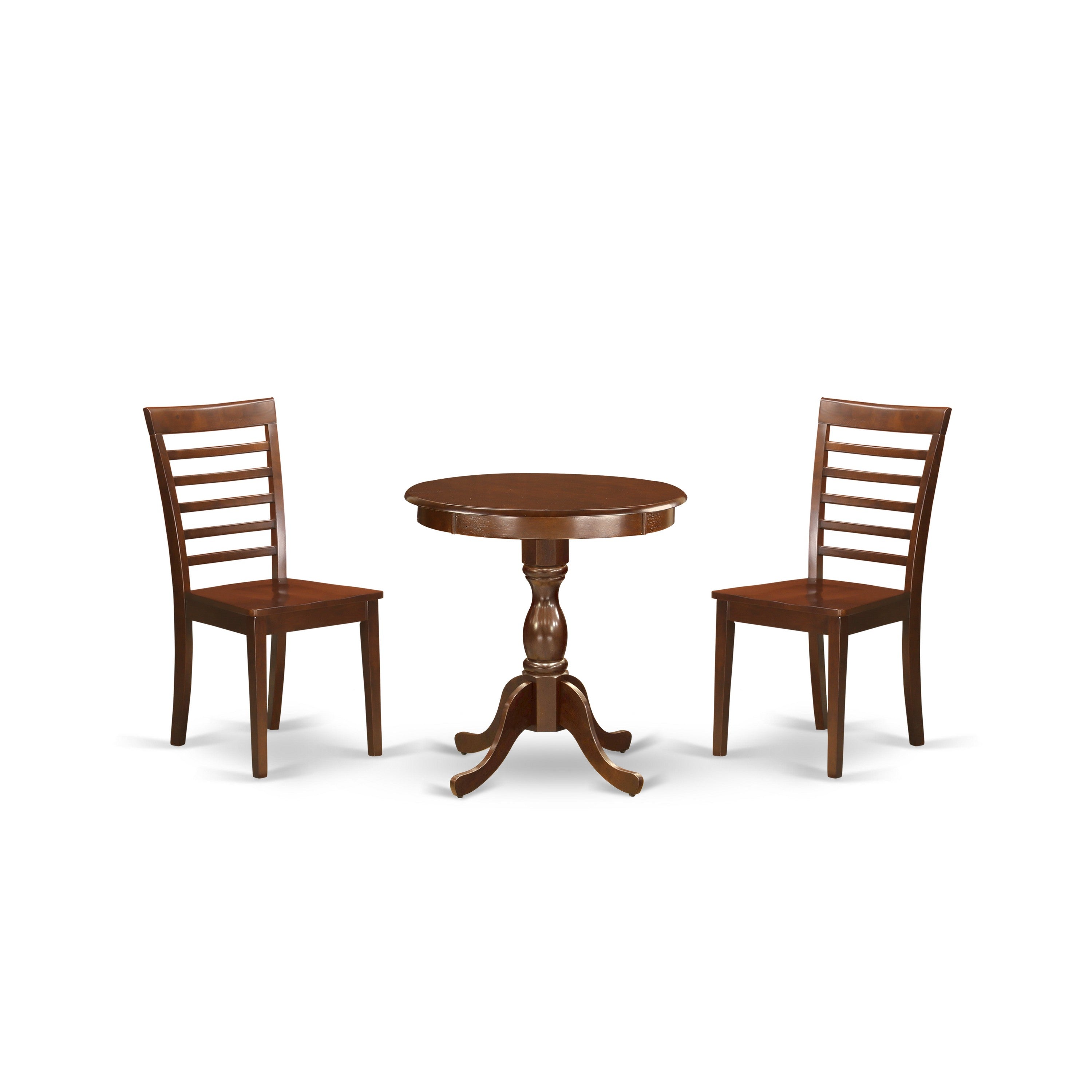 EAST WEST FURNITURE - ESML3-MAH-W - 3-Pc Modern Kitchen Dining Set - 2 dining room chairs Wooden Seat with Ladder Back and 1 Kitchen Dining Table - Mahogany Finish