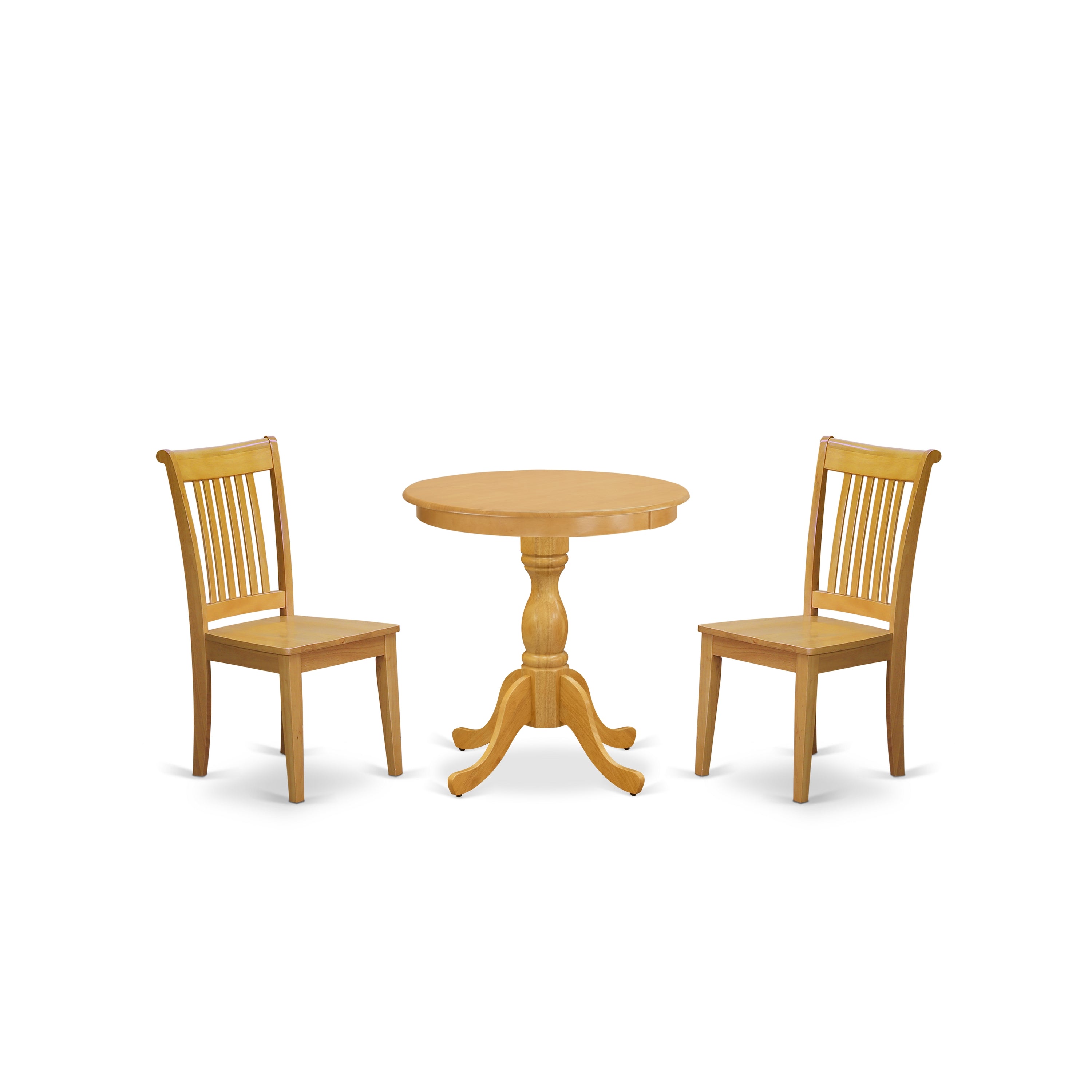 EAST WEST FURNITURE - ESPO3-OAK-W - 3-Pc Modern dining room table Set - 2 dining room chairs Wooden Seat with Slatted Back and 1 Wood Dining Table - Oak Finish