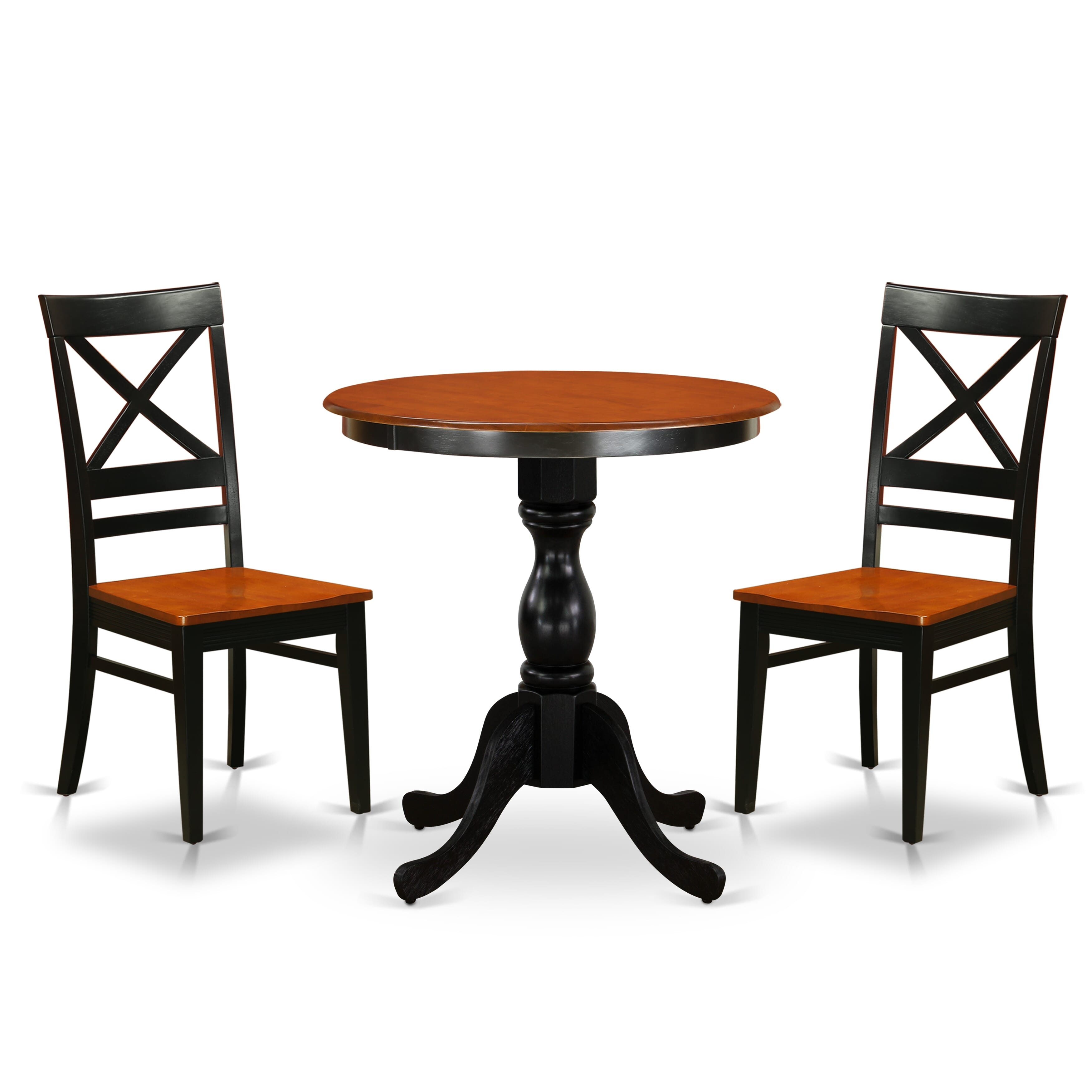 East West Furniture ESQU3-BCH-W 3-Piece Dining Table Set Consist of Dining Table and 2 Wooden Chairs with X Back - Black Finish