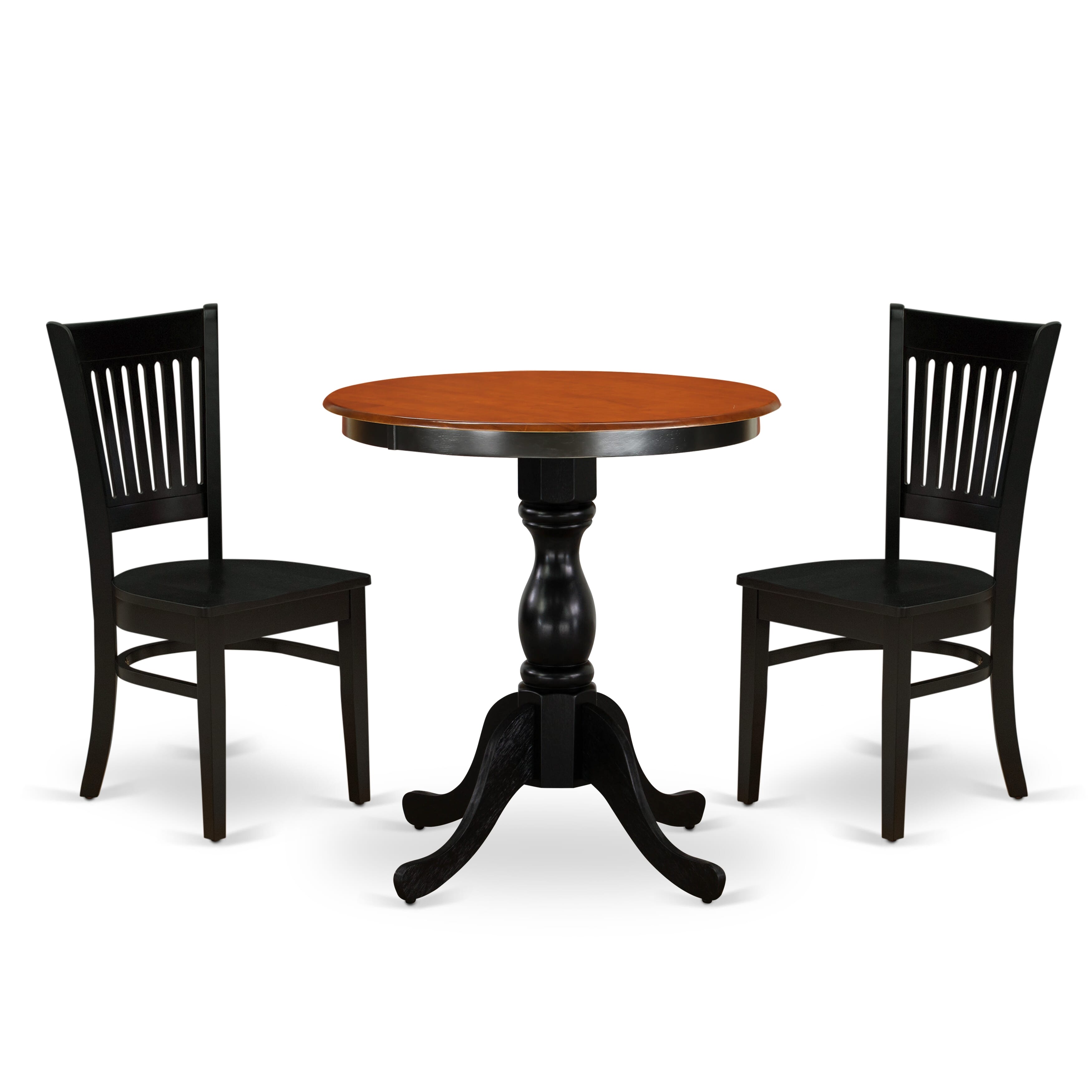 East West Furniture ESVA3-BCH-W 3-Piece Dinette Set Contains a Kitchen Table and 2 Dining Chairs with Slatted Back - Black Finish