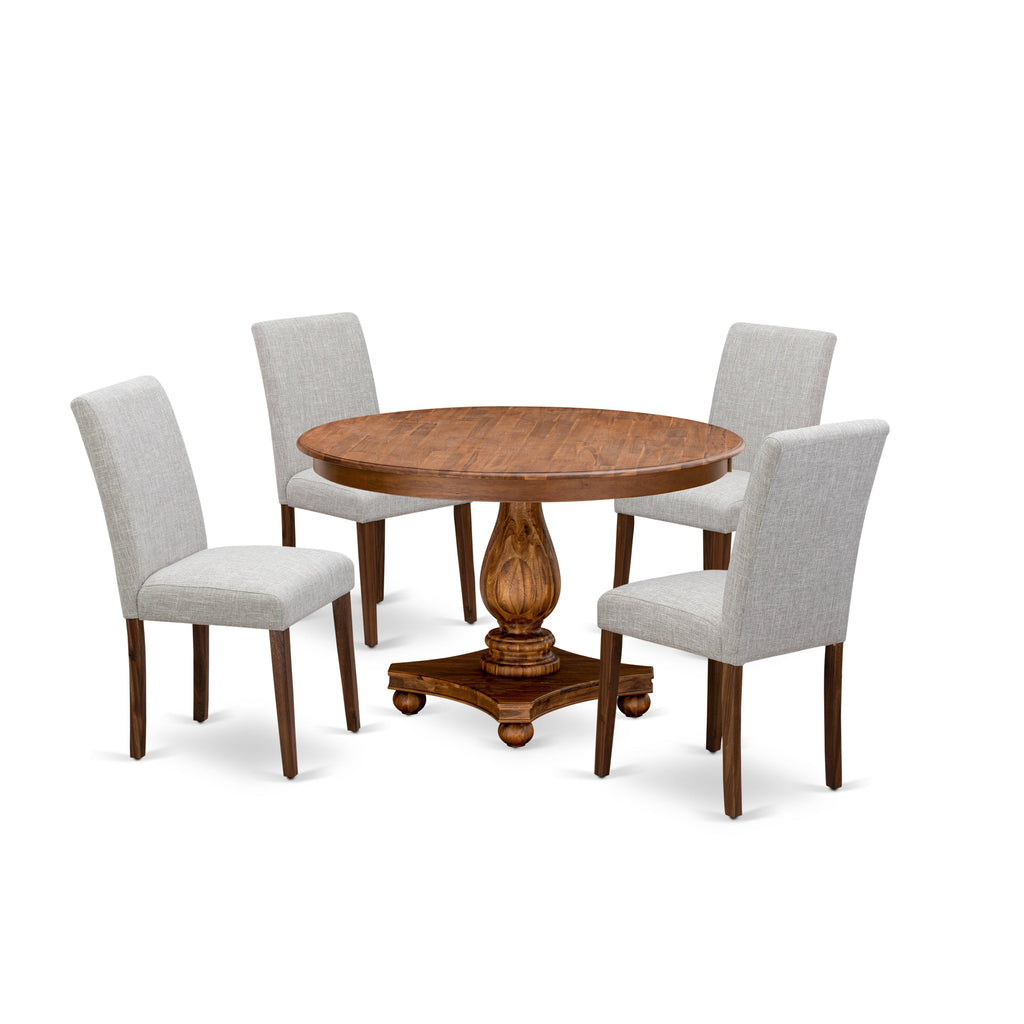East West Furniture F2AB5-N35 5 Piece Dining Table Set Includes a Round Dining Room Table with Pedestal and 4 Doeskin Linen Fabric Parsons Chairs