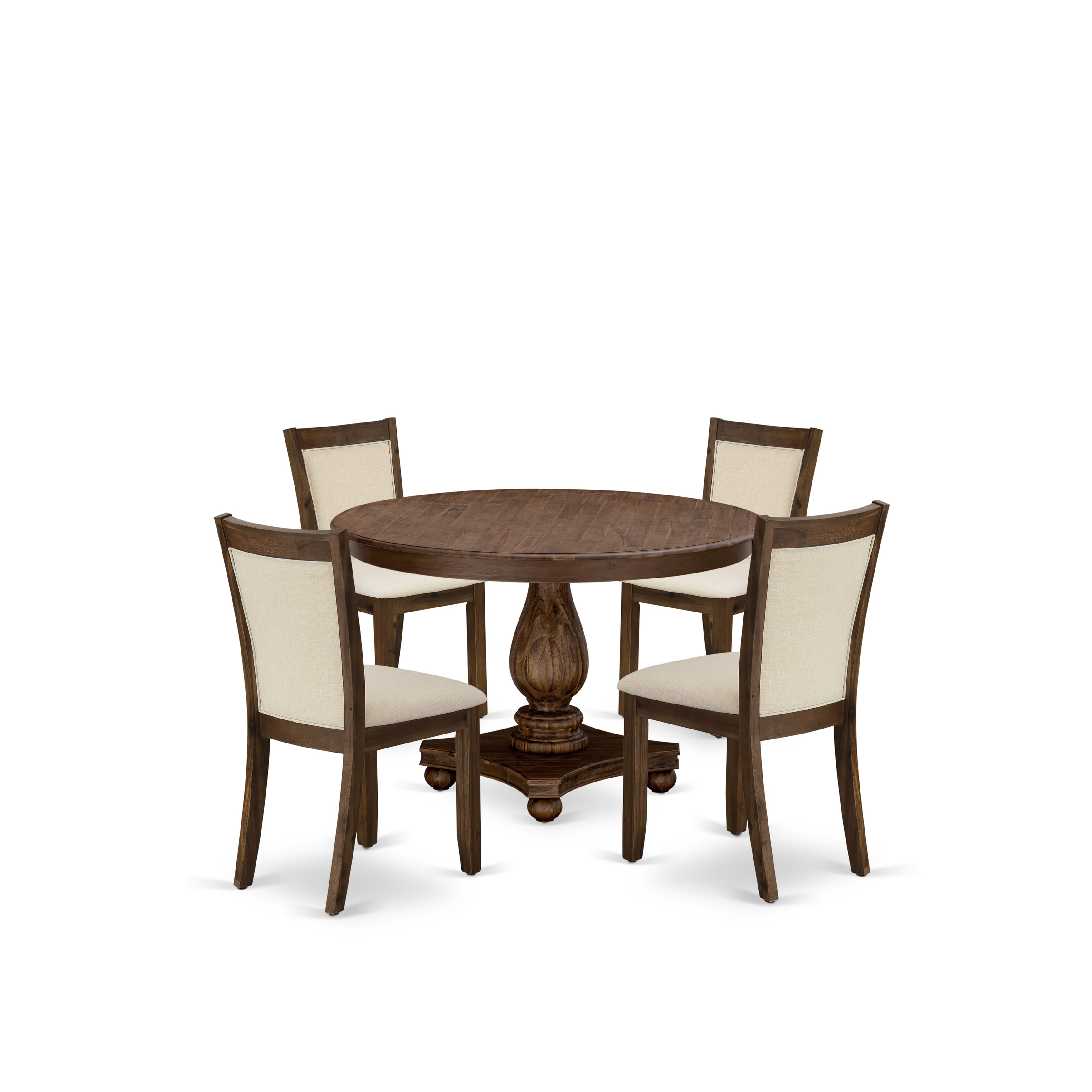 East West Furniture F2MZ5-NN-32 5-Pcs Dining Room Table Set - A Wood Dining Table and 4 Light Beige Linen Fabric Dining Room Chairs with Stylish High Back (Sand Blasting Antique Walnut Finish)