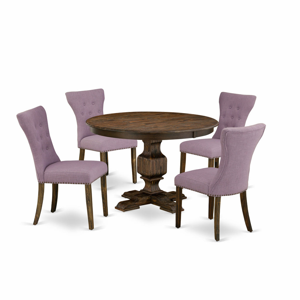 East West Furniture F3GA5-740 5 Piece Kitchen Table & Chairs Set Includes a Round Dining Room Table with Pedestal and 4 Dahlia Linen Fabric Parsons Dining Chairs